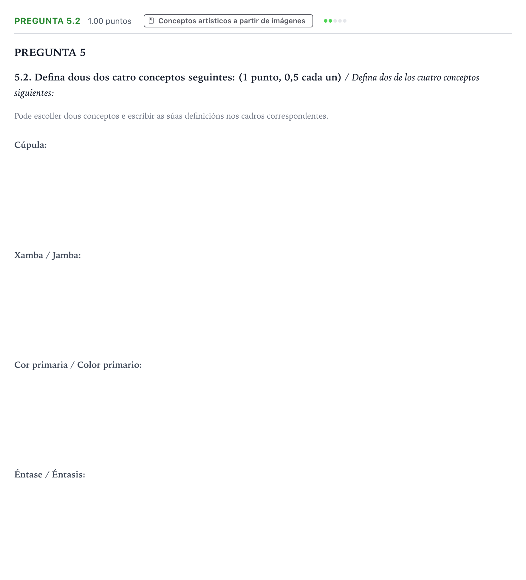 Enunciado: Pregunta 5.2 · Historia del Arte PAU Galicia Extraordinaria 2021