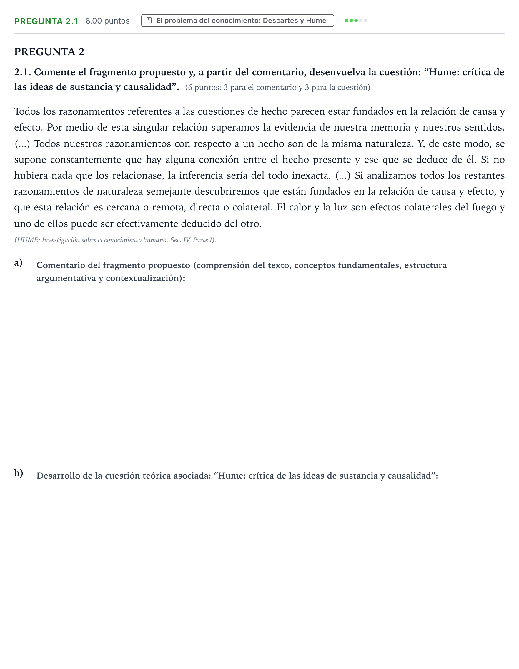 Enunciado: Pregunta 2.1 · Historia de la Filosofía PAU Galicia Extraordinaria 2021