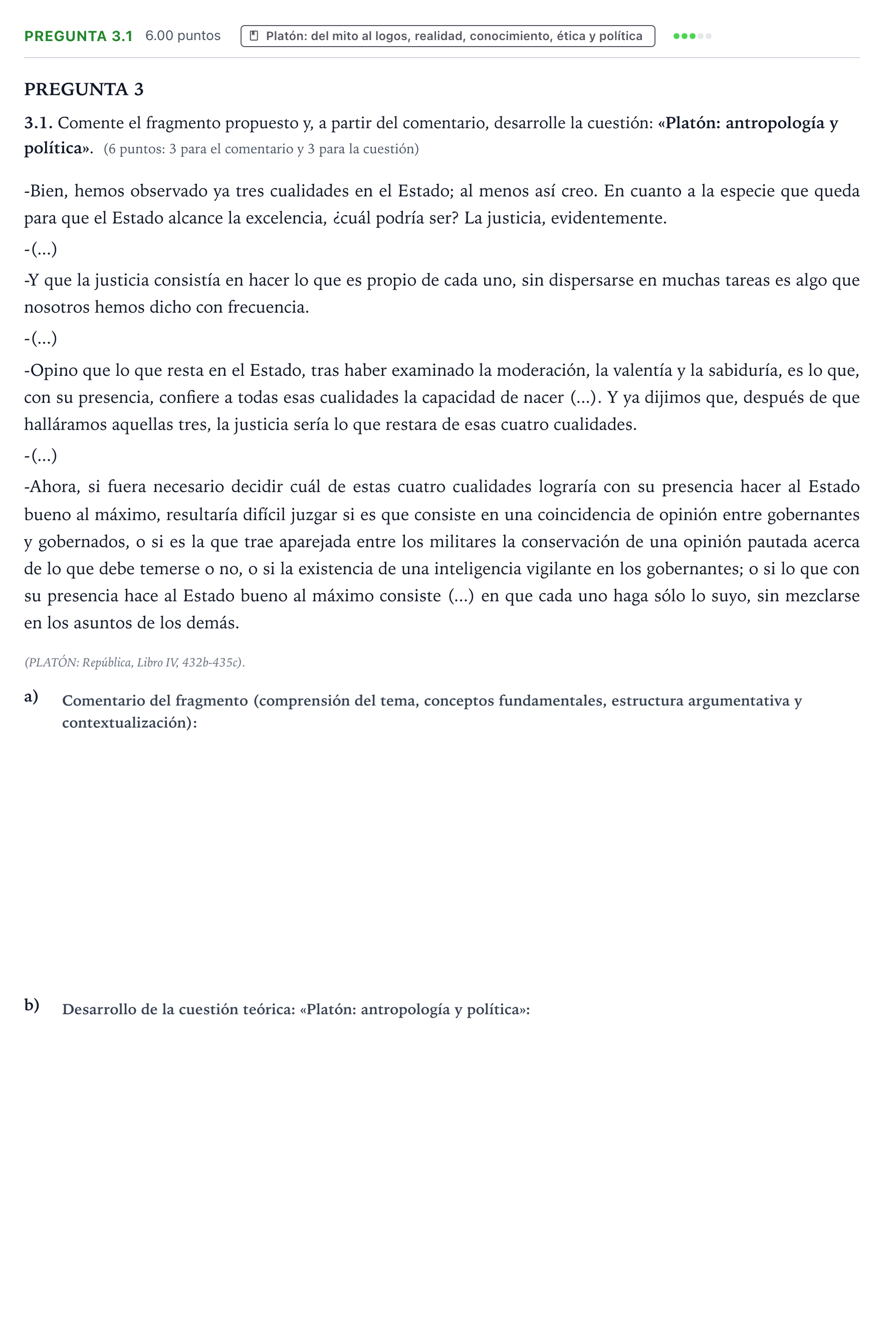 Enunciado: Pregunta 3.1 · Historia de la Filosofía PAU Galicia Extraordinaria 2021