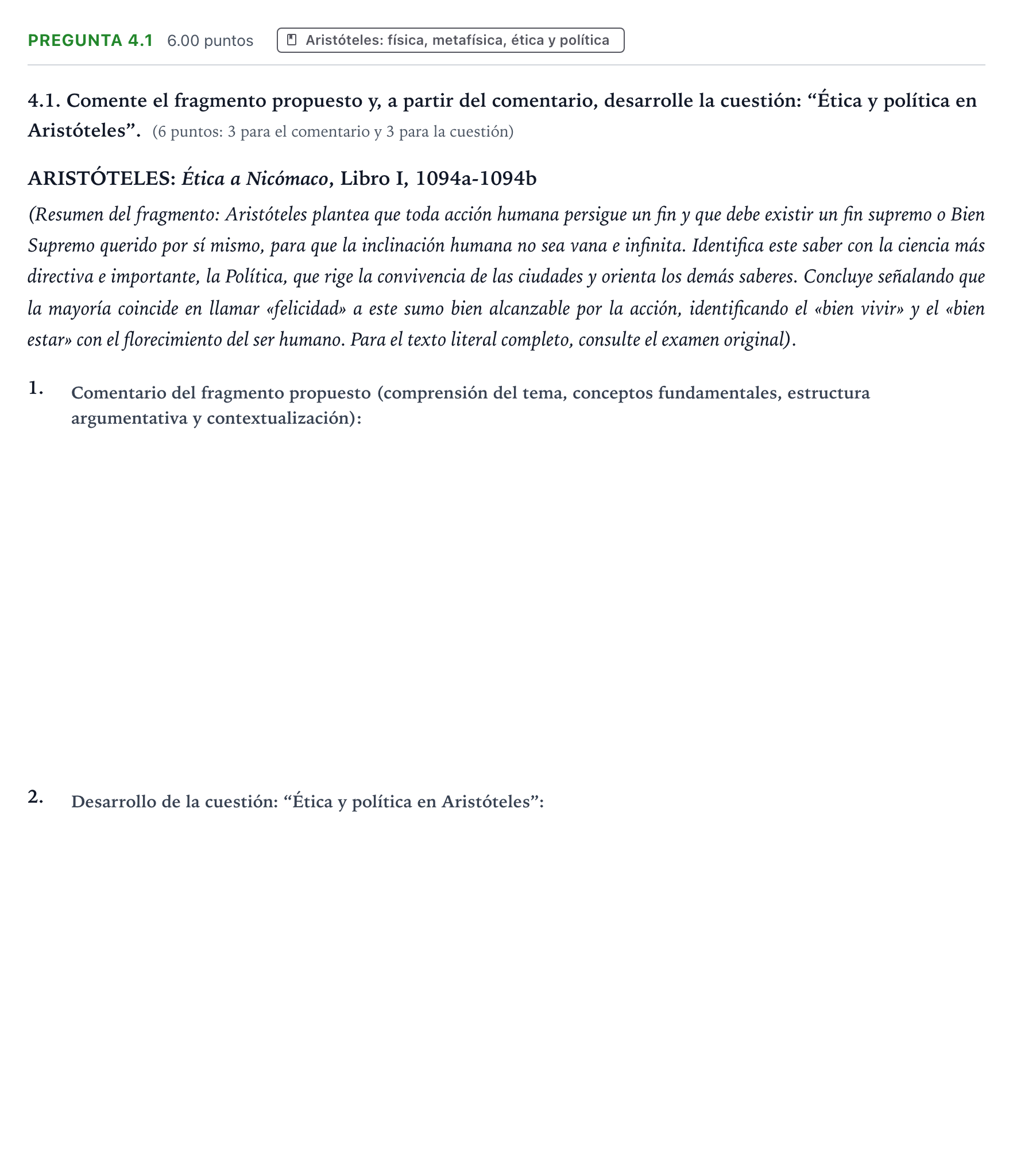 Enunciado: Pregunta 4.1 · Historia de la Filosofía PAU Galicia Extraordinaria 2021