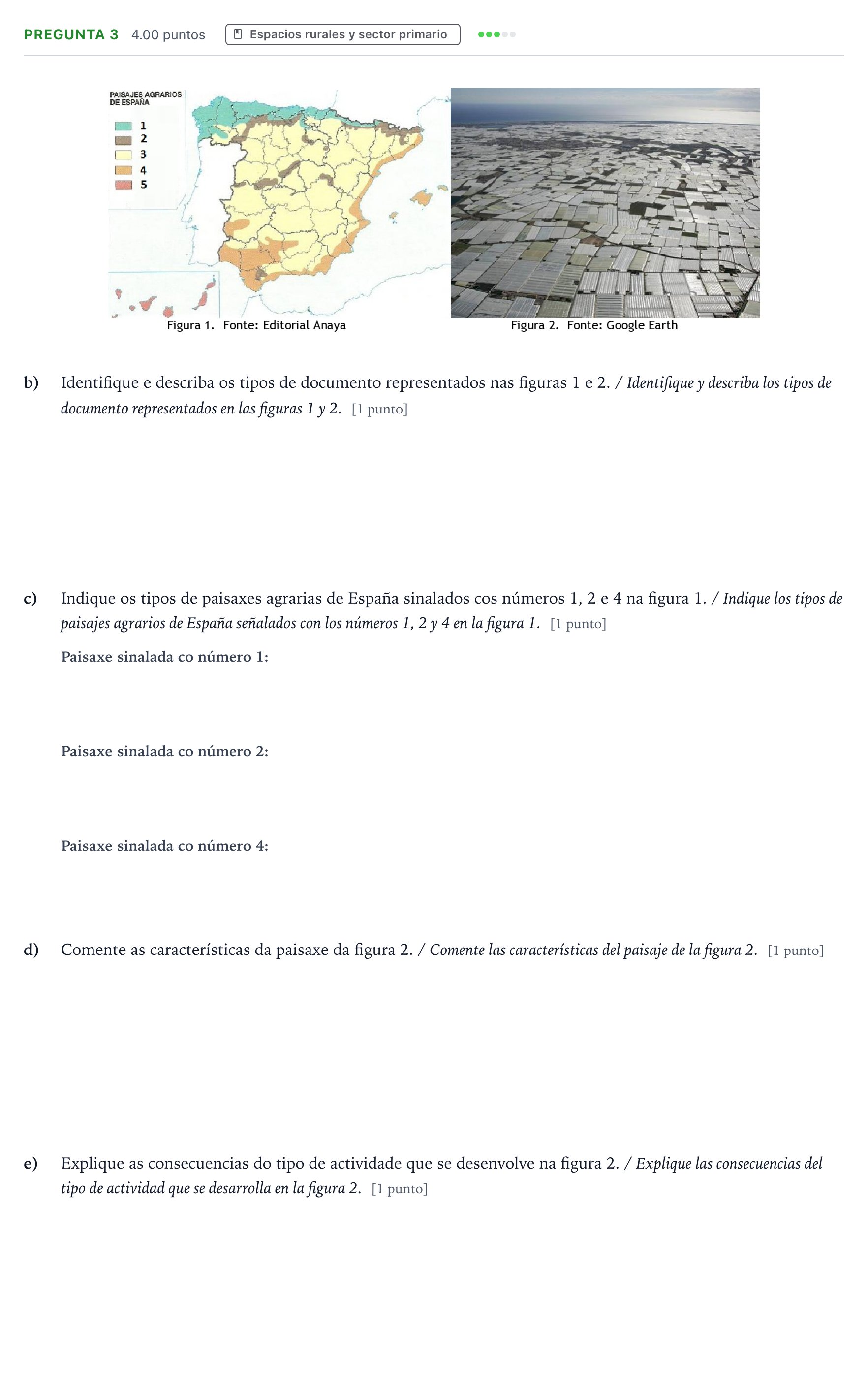 Enunciado: Pregunta 3 - Espacios rurales y sector primario · Geografía PAU Galicia Ordinaria 2021