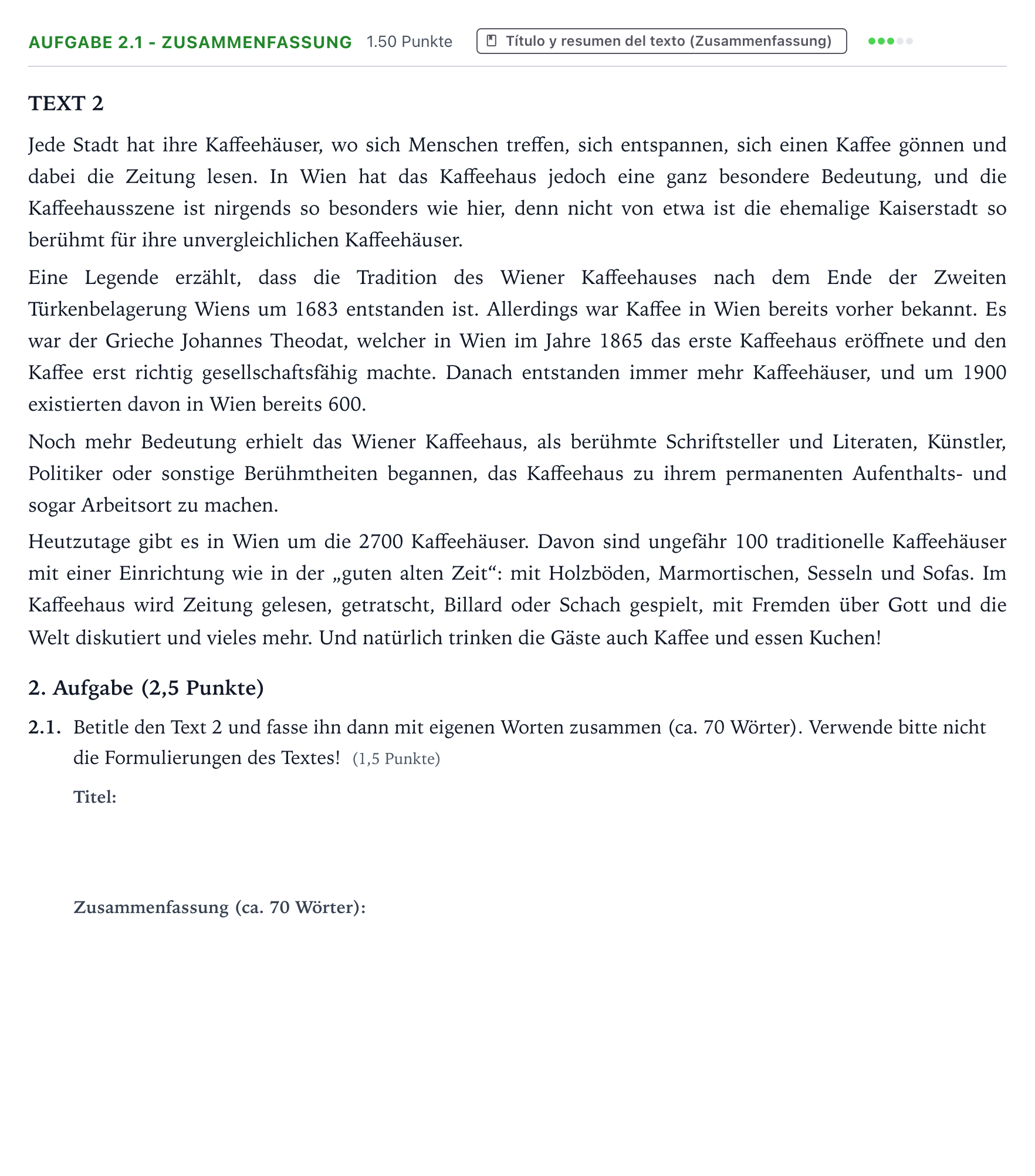 Enunciado: Ejercicio 2.1 - Zusammenfassung · Alemán PAU Galicia Ordinaria (2ª lengua extranjera) 2021