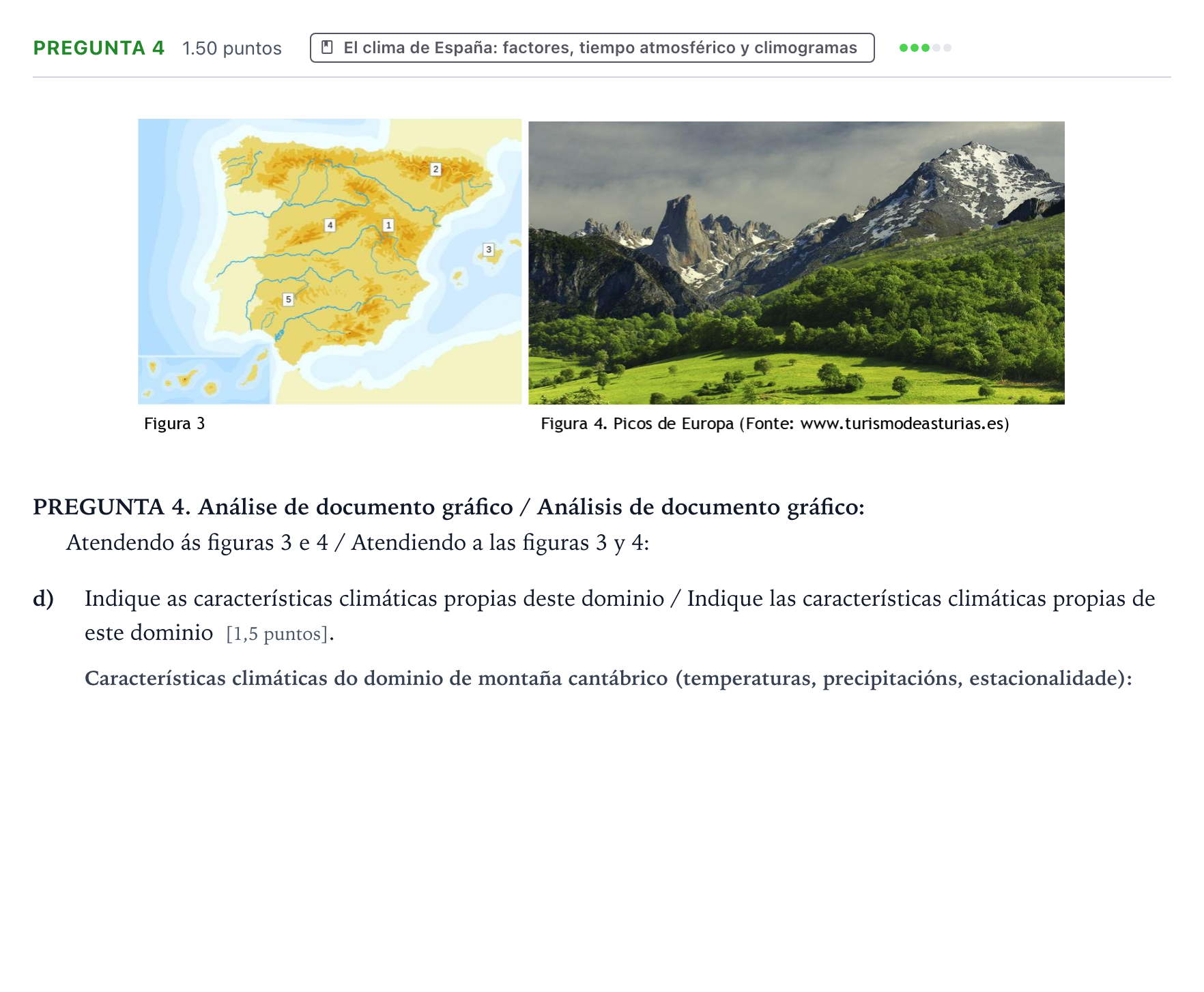 Enunciado: Pregunta 4 - El clima de España · Geografía PAU Galicia Extraordinaria 2021