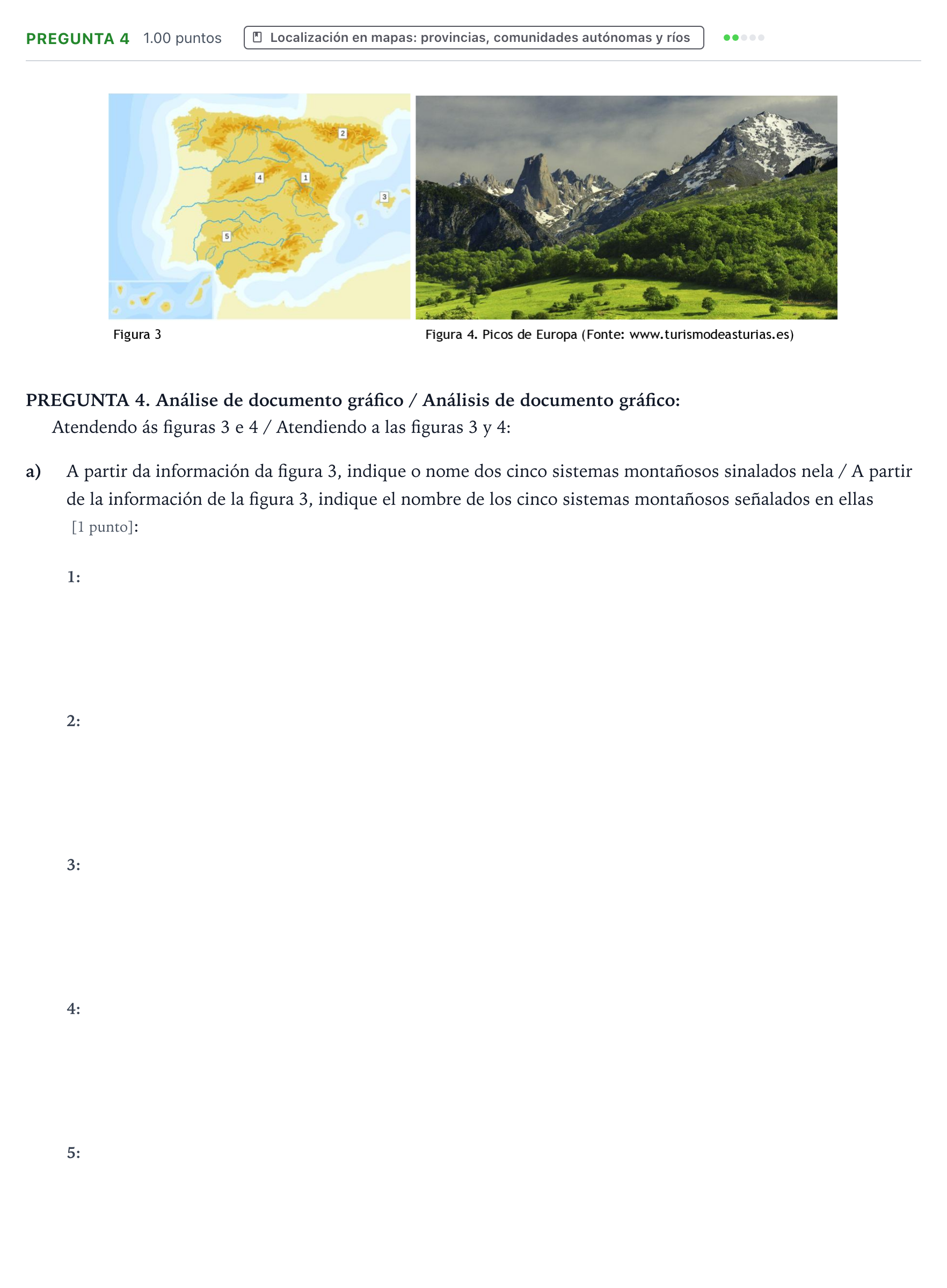 Enunciado: Pregunta 4 - Localización en mapas · Geografía PAU Galicia Extraordinaria 2021