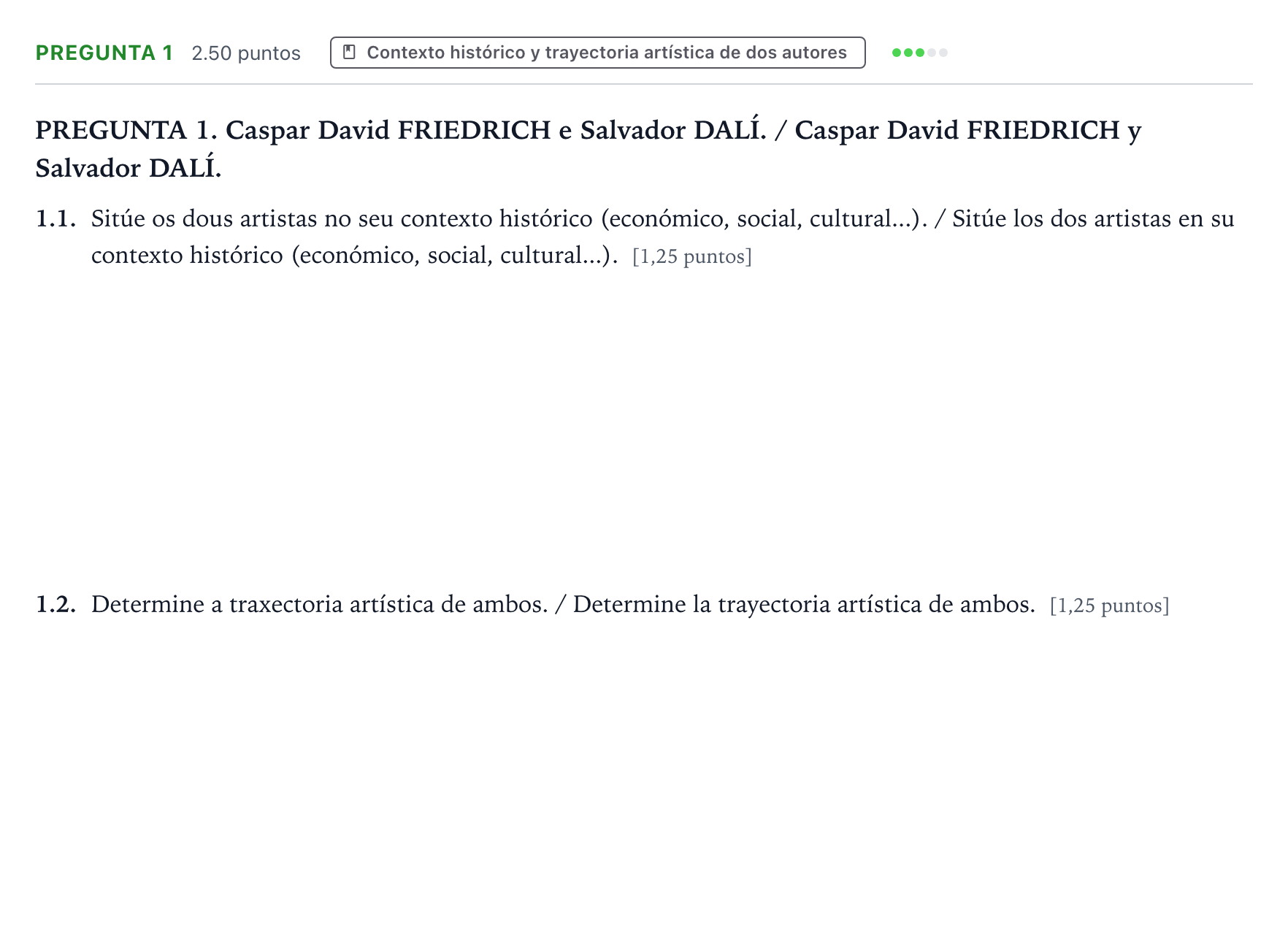 Enunciado: Pregunta 1 · Fundamentos Artísticos PAU Galicia Ordinaria 2021