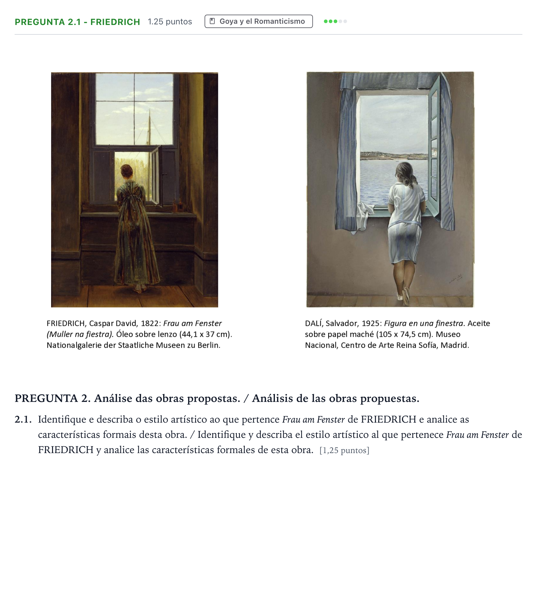 Enunciado: Pregunta 2.1 - Friedrich · Fundamentos Artísticos PAU Galicia Ordinaria 2021