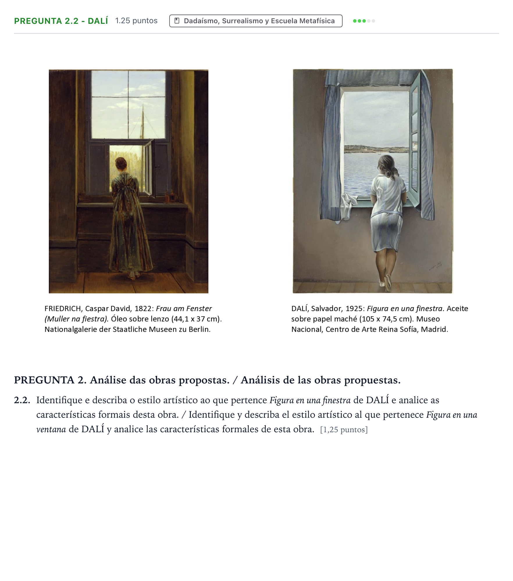 Enunciado: Pregunta 2.2 - Dalí · Fundamentos Artísticos PAU Galicia Ordinaria 2021