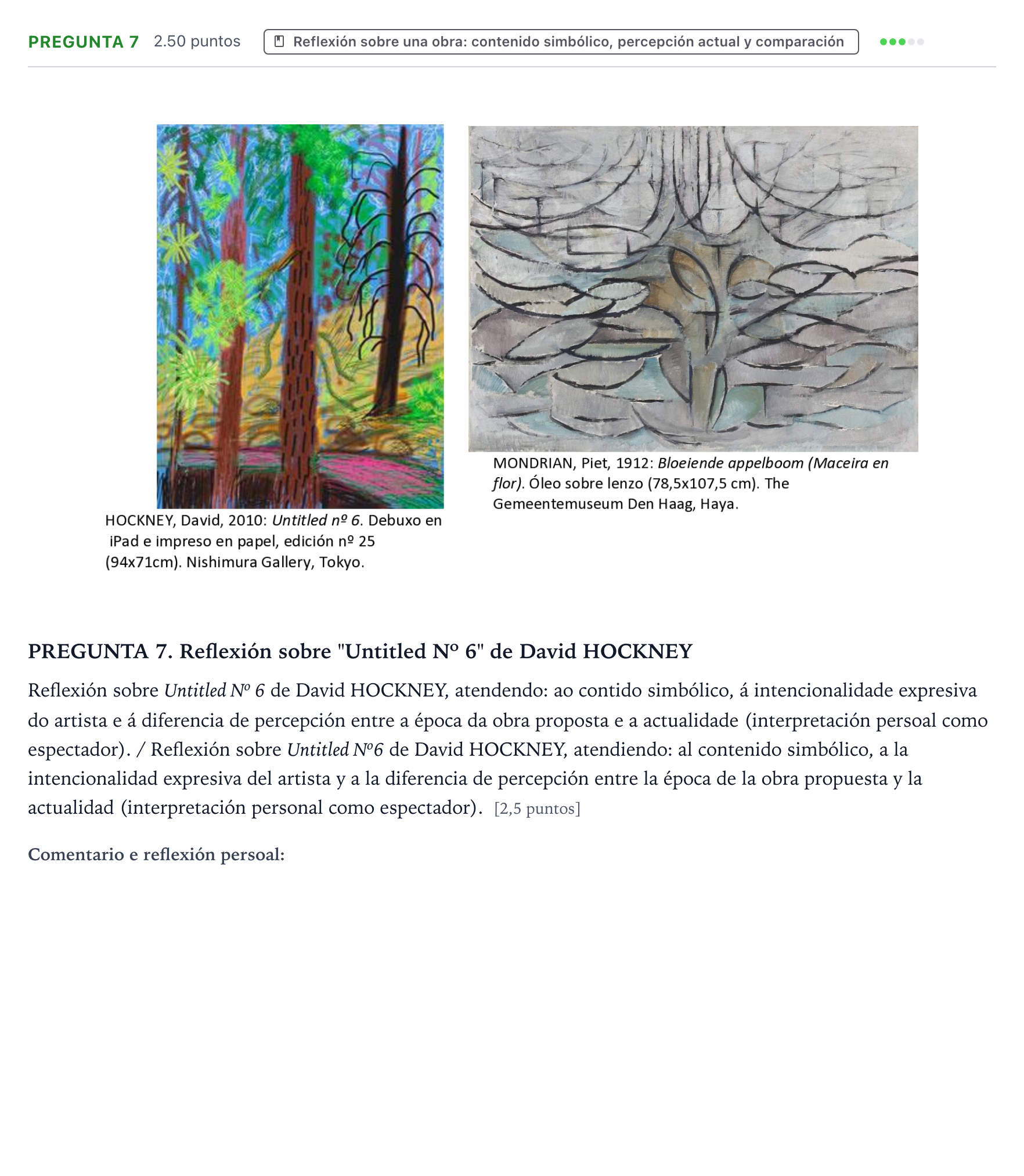 Enunciado: Pregunta 7 · Fundamentos Artísticos PAU Galicia Ordinaria 2021