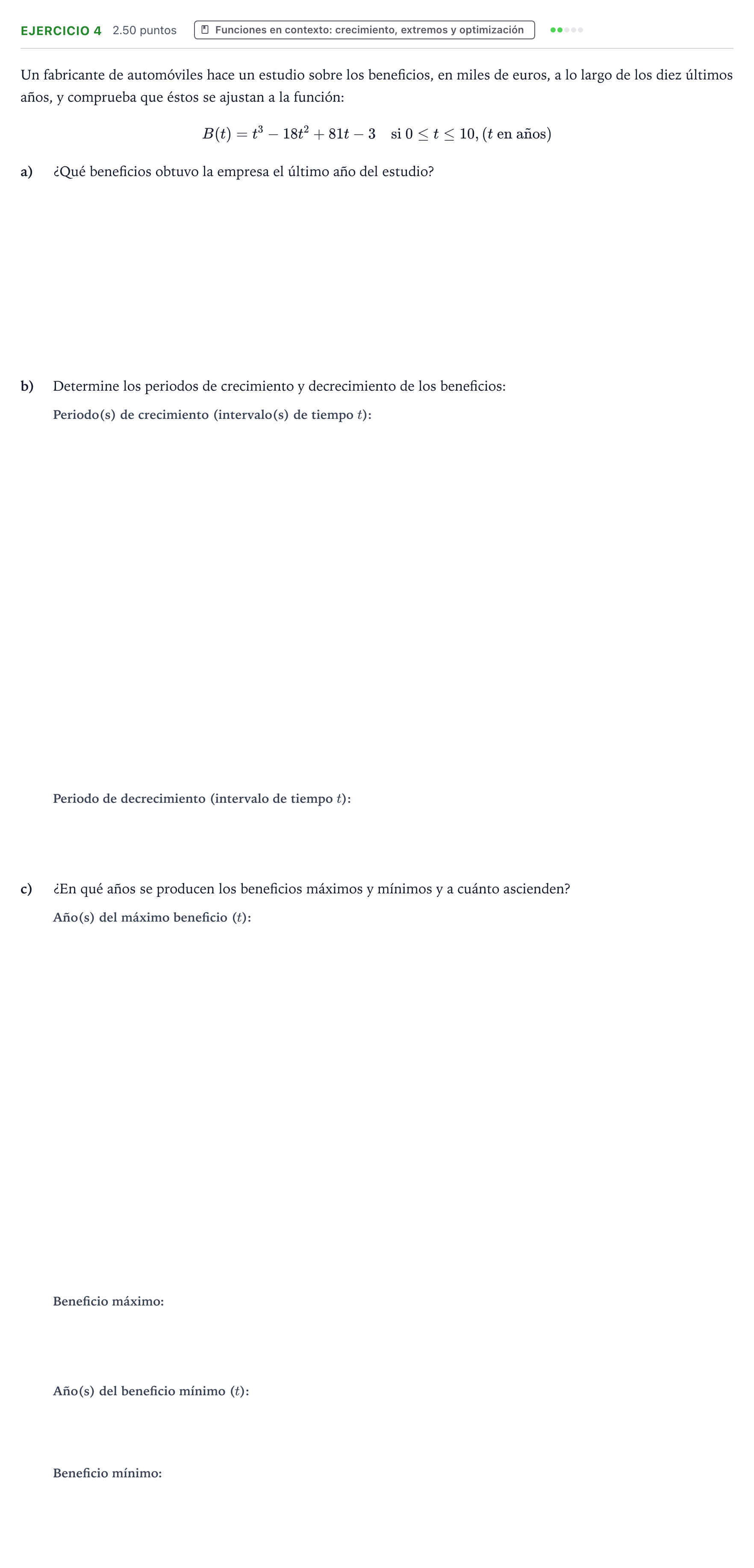 Enunciado: Ejercicio 4 - Funciones en contexto · Matemáticas aplicadas a las Ciencias Sociales II PAU Galicia Ordinaria 2021