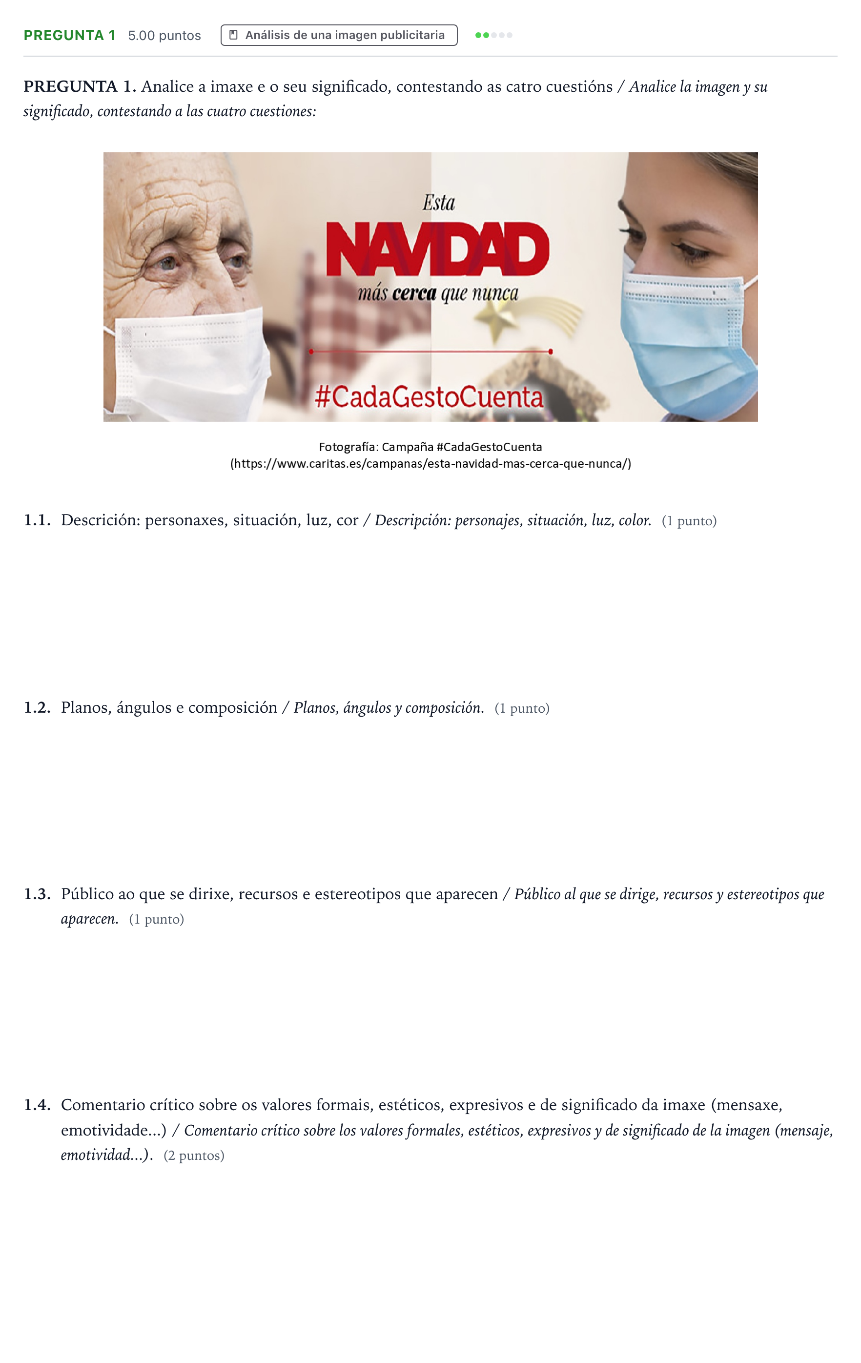 Enunciado: Pregunta 1 · Cultura Audiovisual II PAU Galicia Ordinaria 2021