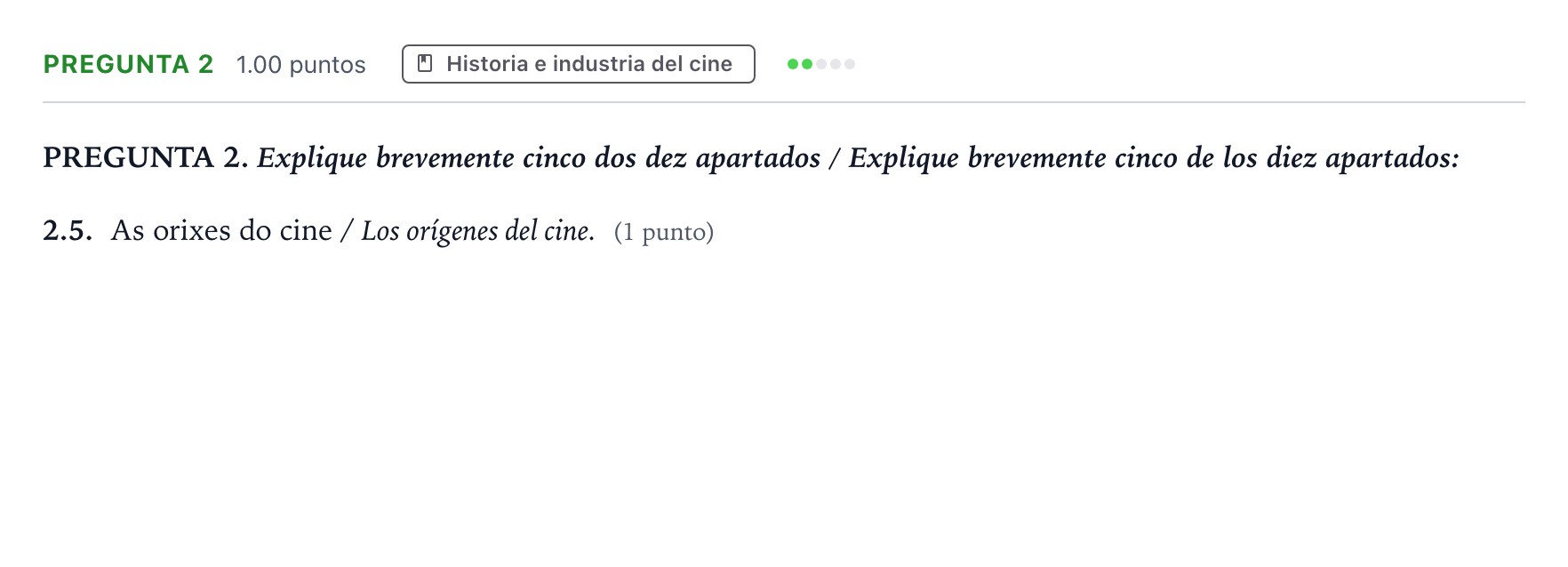 Enunciado: Pregunta 2 - Historia e industria del cine · Cultura Audiovisual II PAU Galicia Ordinaria 2021