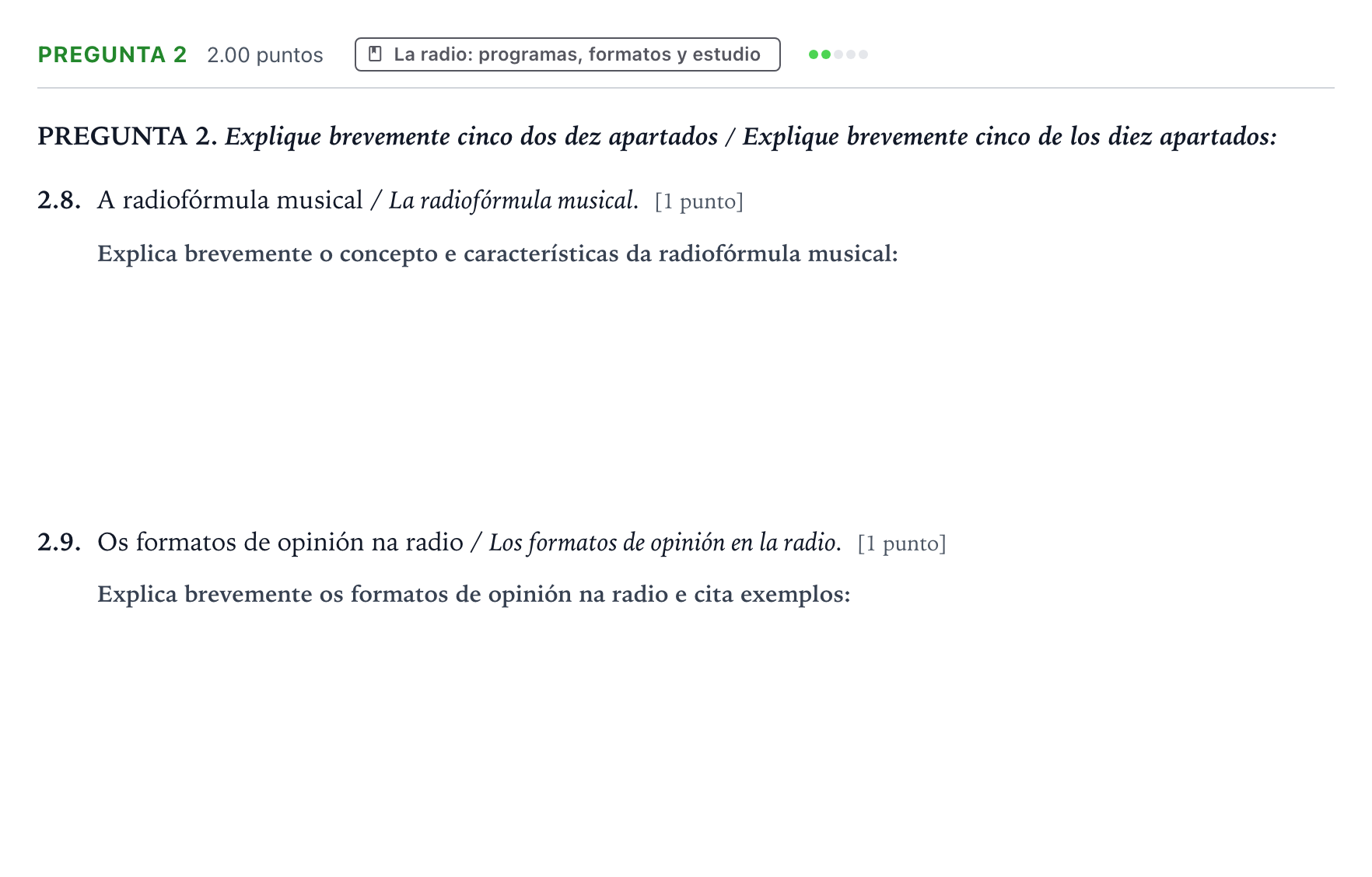 Enunciado: Pregunta 2 - La radio: programas, formatos y estu… · Cultura Audiovisual II PAU Galicia Ordinaria 2021