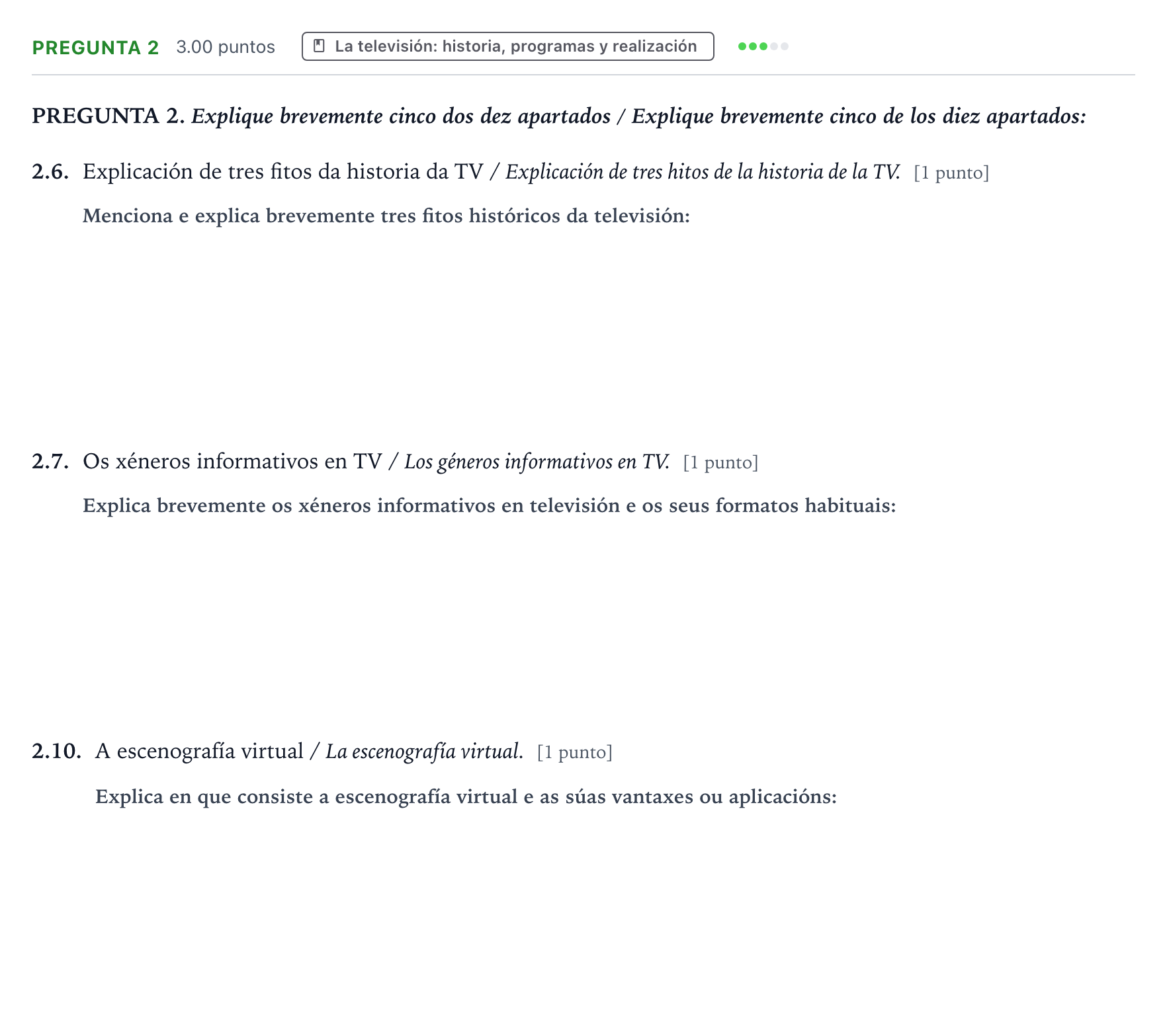 Enunciado: Pregunta 2 - La televisión: historia, programas y… · Cultura Audiovisual II PAU Galicia Ordinaria 2021