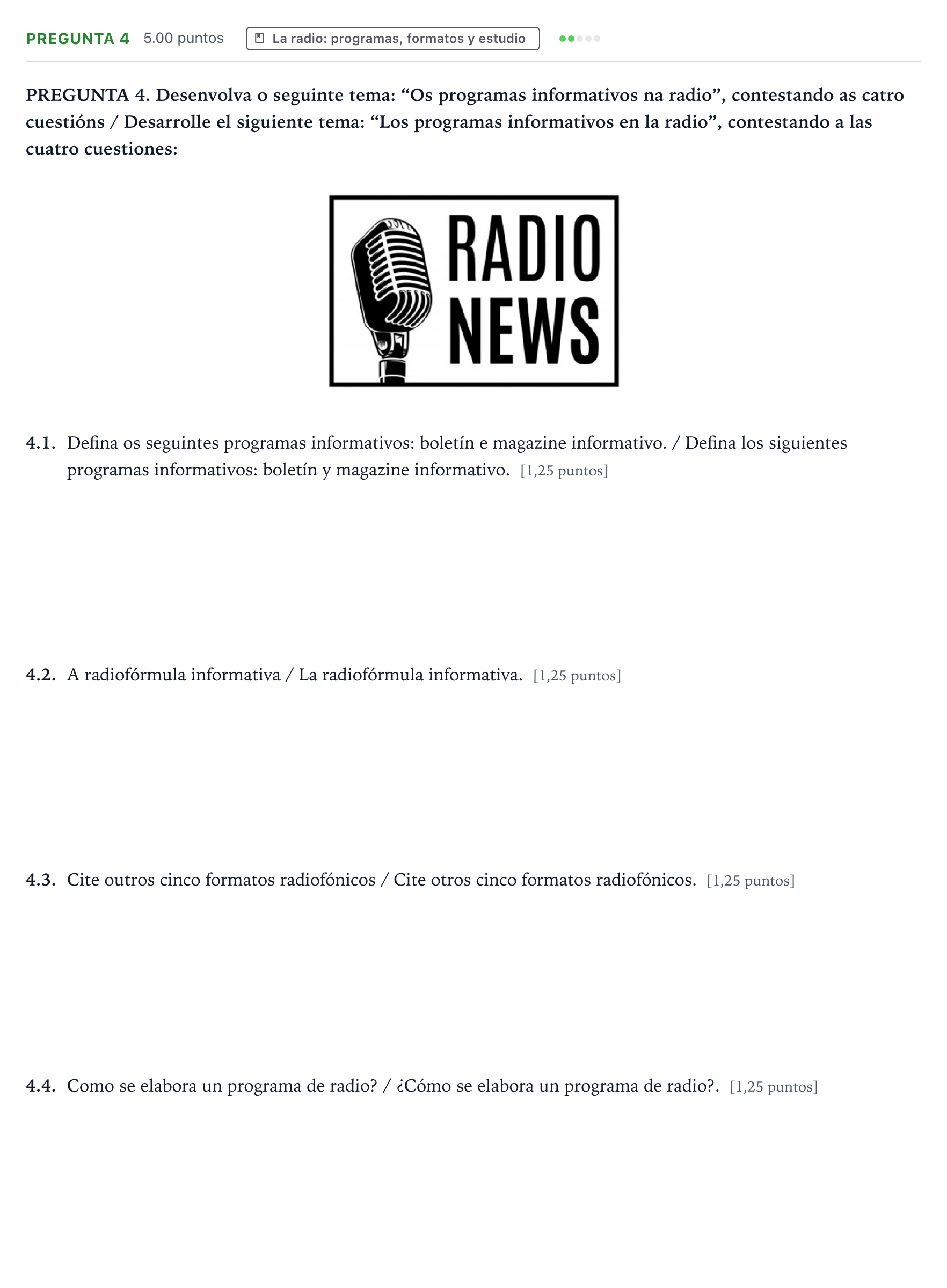 Enunciado: Pregunta 4 · Cultura Audiovisual II PAU Galicia Ordinaria 2021