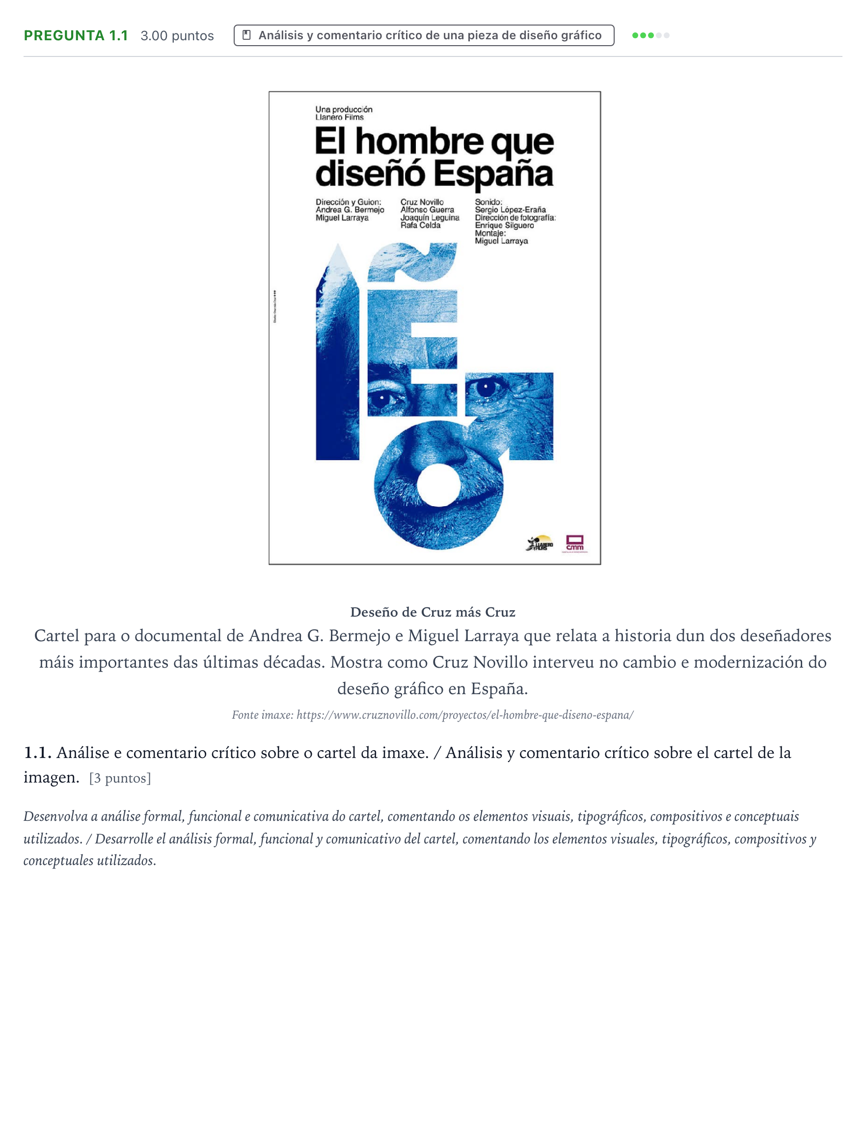Enunciado: Pregunta 1.1 · Diseño PAU Galicia Ordinaria 2021