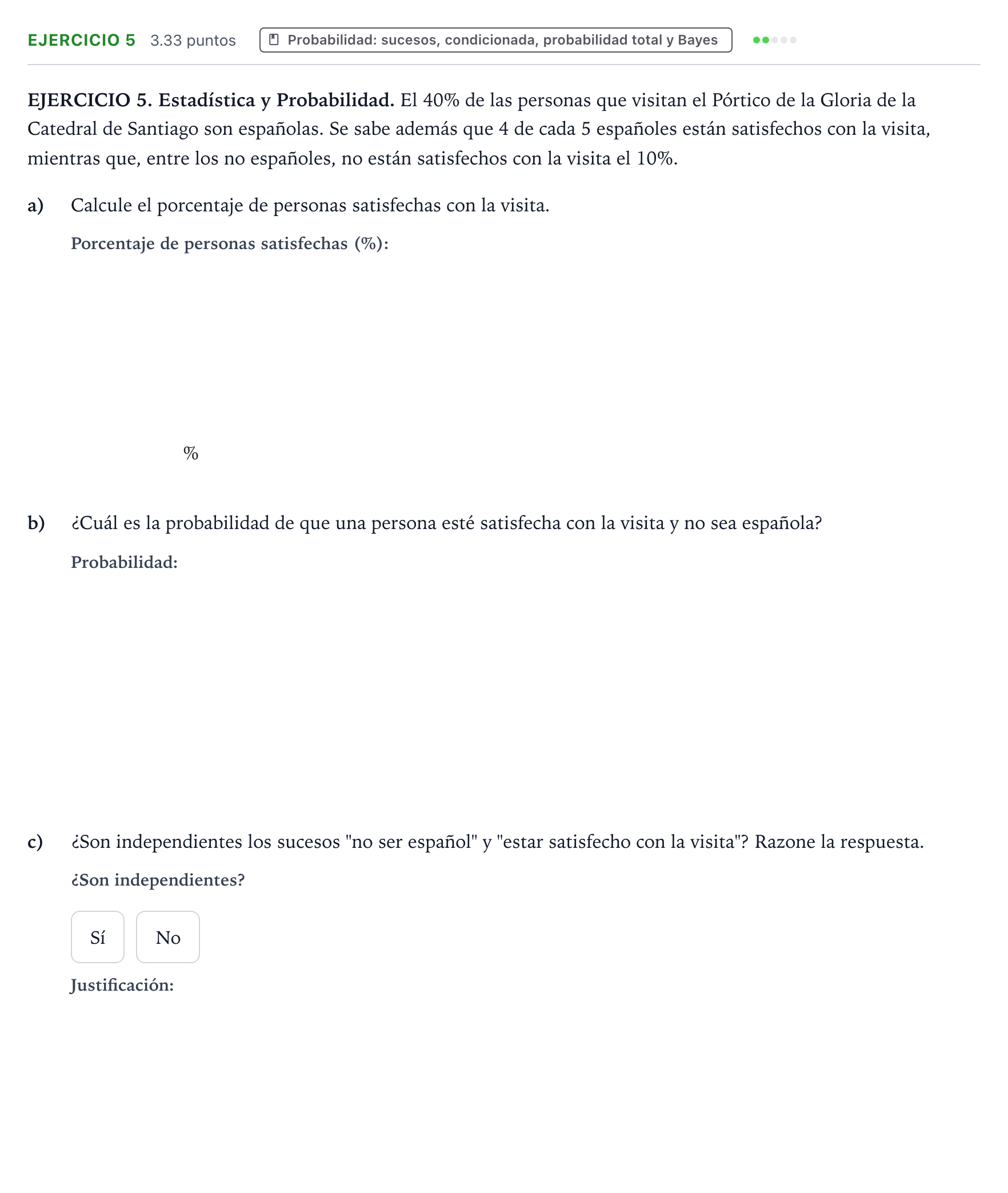 Enunciado: Ejercicio 5 · Matemáticas aplicadas a las Ciencias Sociales II PAU Galicia Extraordinaria 2021