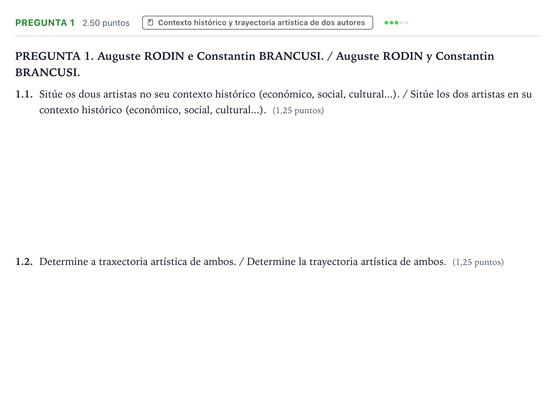 Enunciado: Pregunta 1 · Fundamentos Artísticos PAU Galicia Extraordinaria 2021