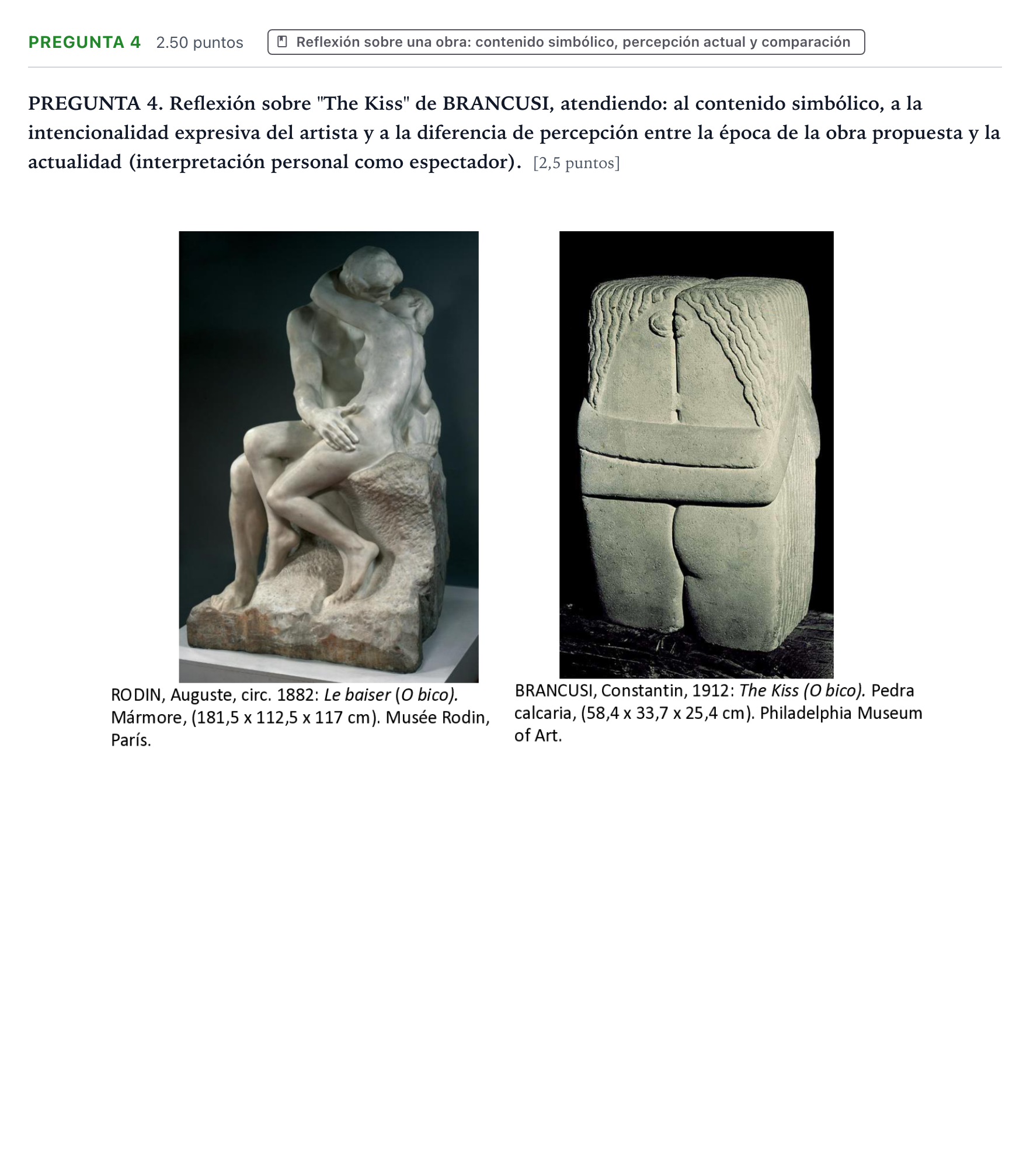 Enunciado: Pregunta 4 · Fundamentos Artísticos PAU Galicia Extraordinaria 2021