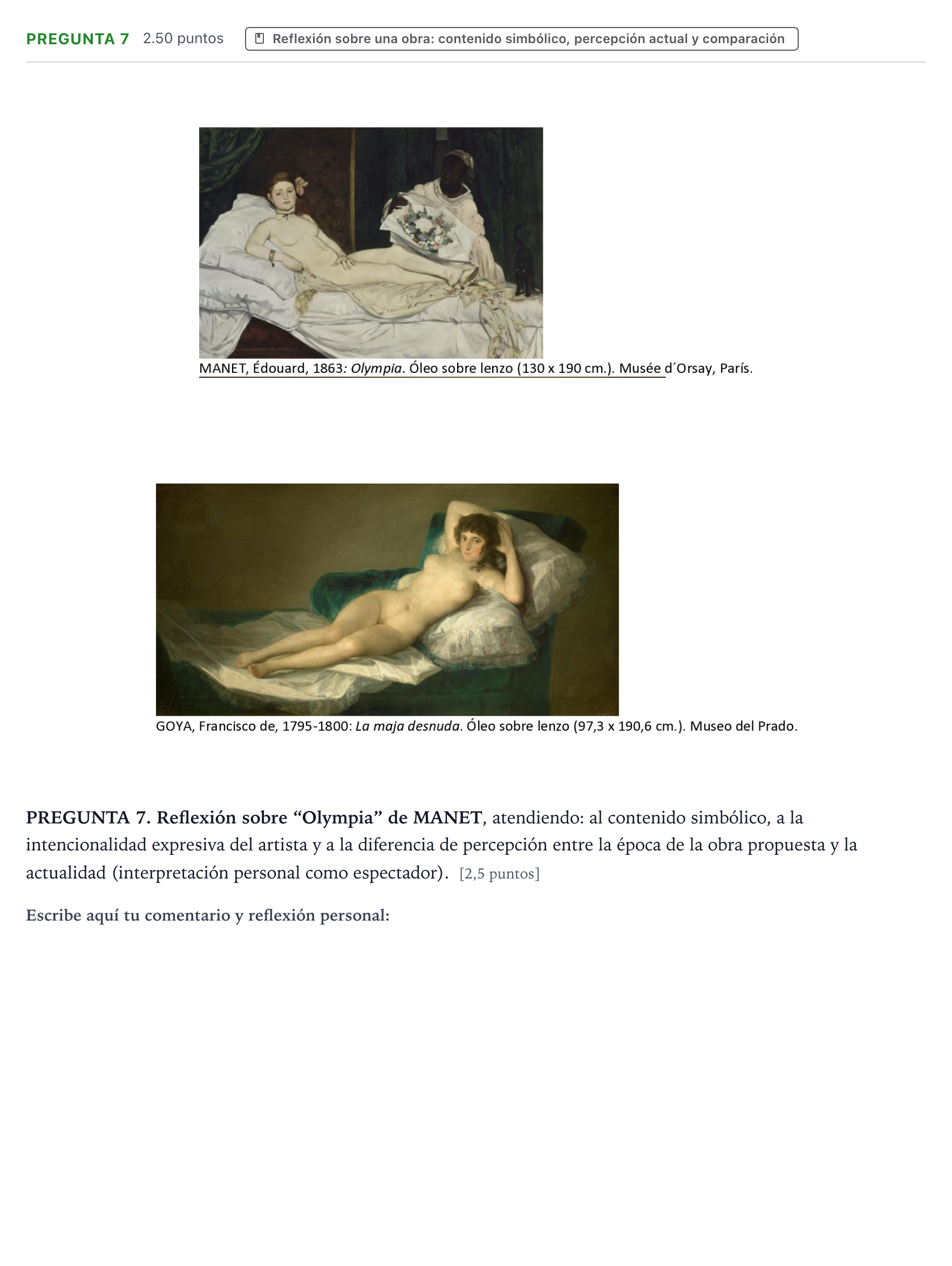 Enunciado: Pregunta 7 · Fundamentos Artísticos PAU Galicia Extraordinaria 2021