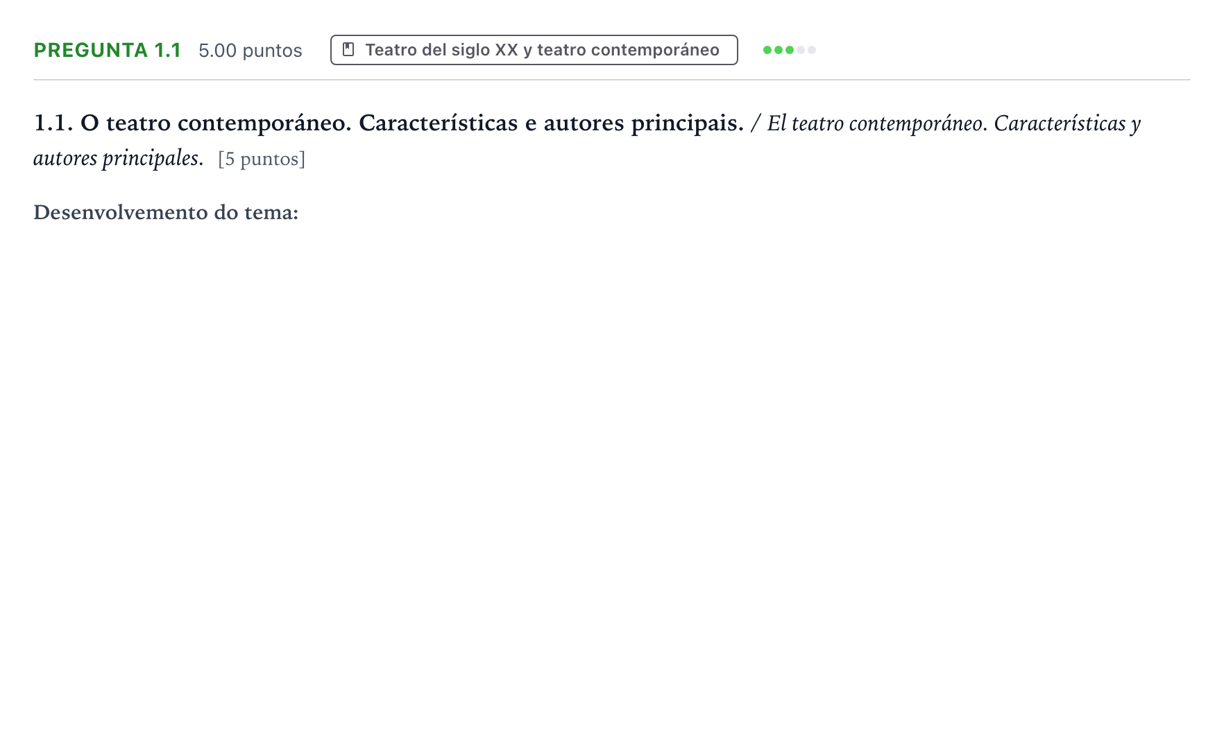Enunciado: Pregunta 1.1 · Artes Escénicas PAU Galicia Extraordinaria 2021