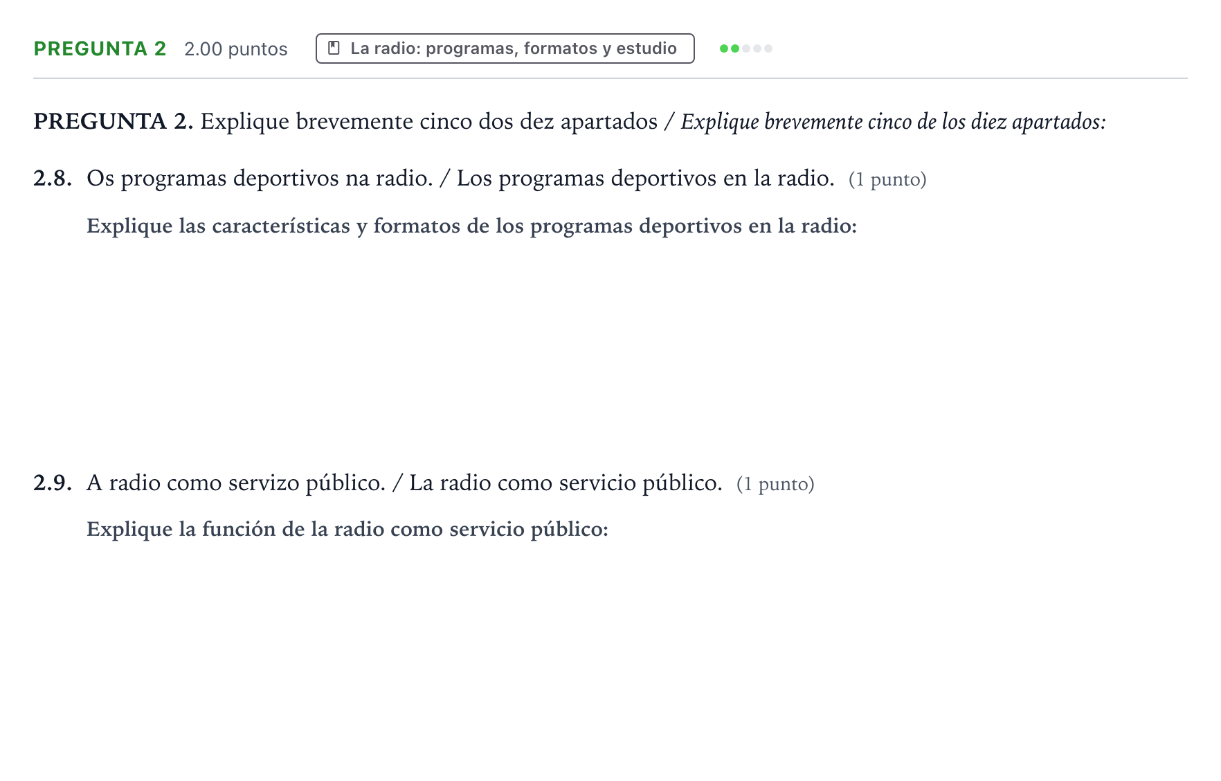 Enunciado: Pregunta 2 - La radio · Cultura Audiovisual II PAU Galicia Extraordinaria 2021