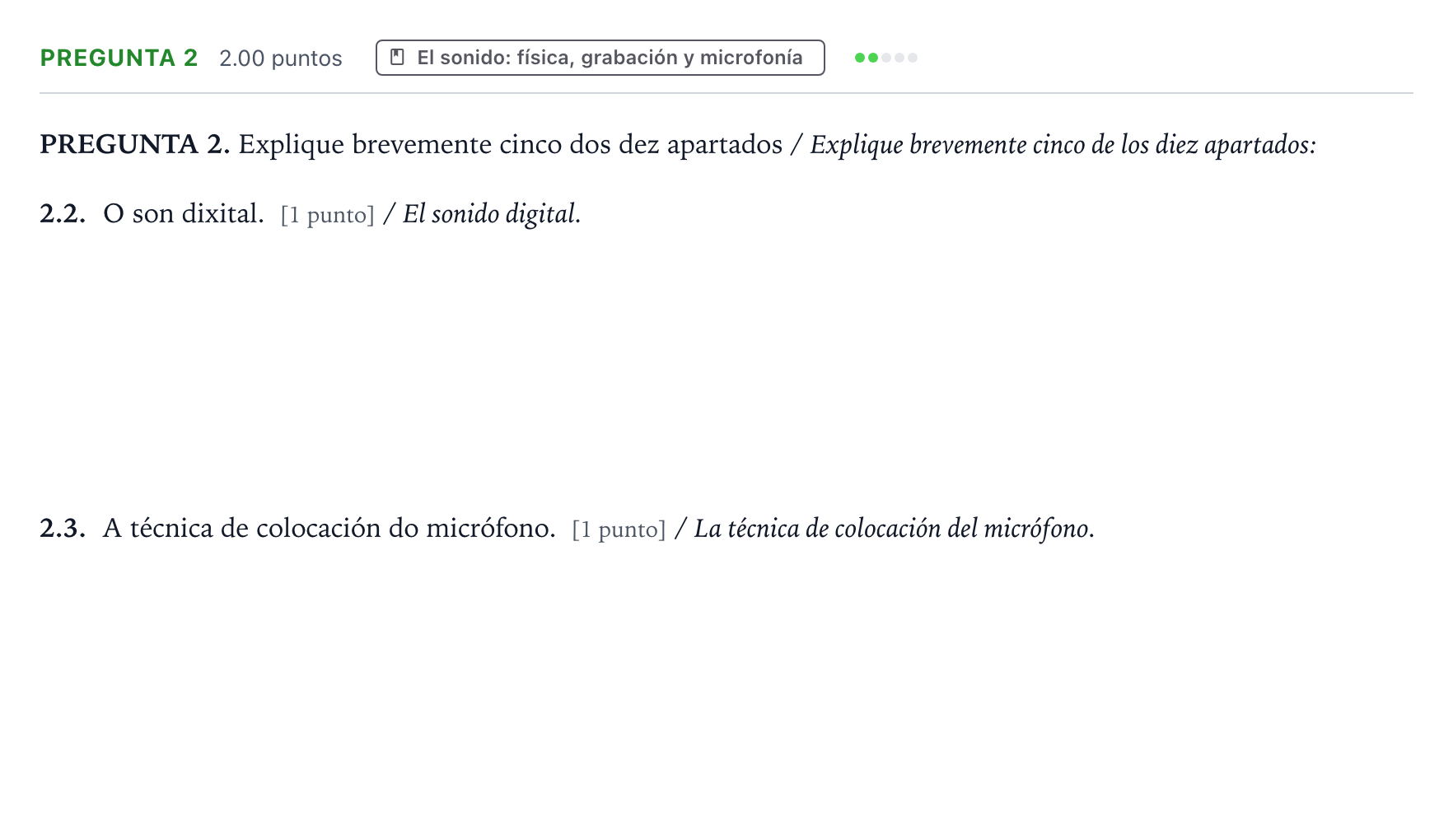Enunciado: Pregunta 2 - El sonido · Cultura Audiovisual II PAU Galicia Extraordinaria 2021