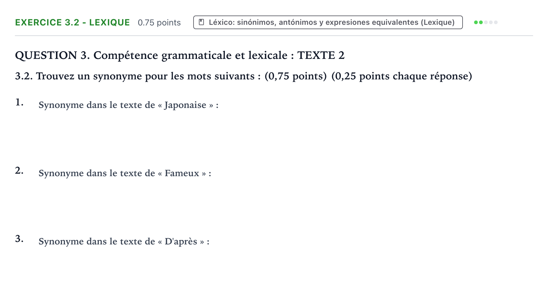 Enunciado: Ejercicio 3.2 - Lexique · Francés PAU Galicia Ordinaria (2ª lengua extranjera) 2021