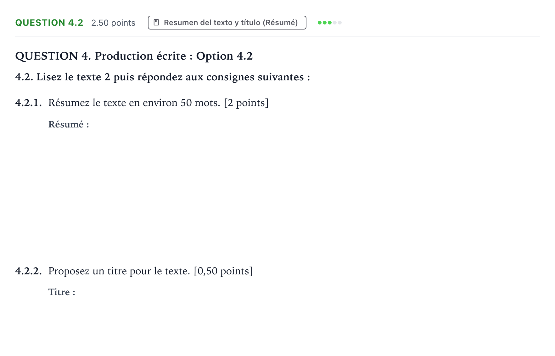 Enunciado: Question 4.2 · Francés PAU Galicia Extraordinaria (2ª lengua extranjera) 2021