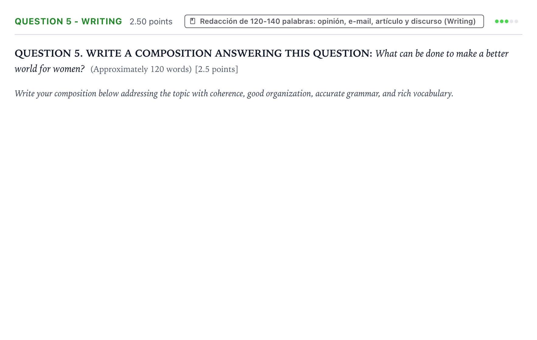 Enunciado: Question 5 - Writing · Inglés PAU Galicia Extraordinaria (2ª lengua extranjera) 2021