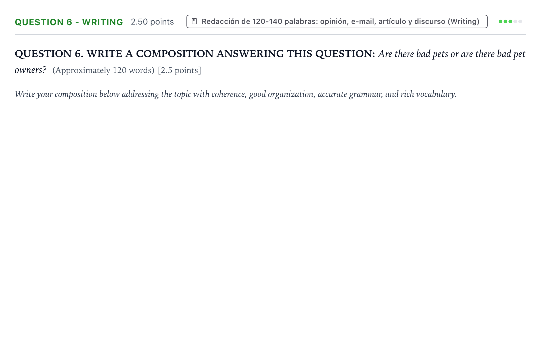 Enunciado: Question 6 - Writing · Inglés PAU Galicia Extraordinaria (2ª lengua extranjera) 2021