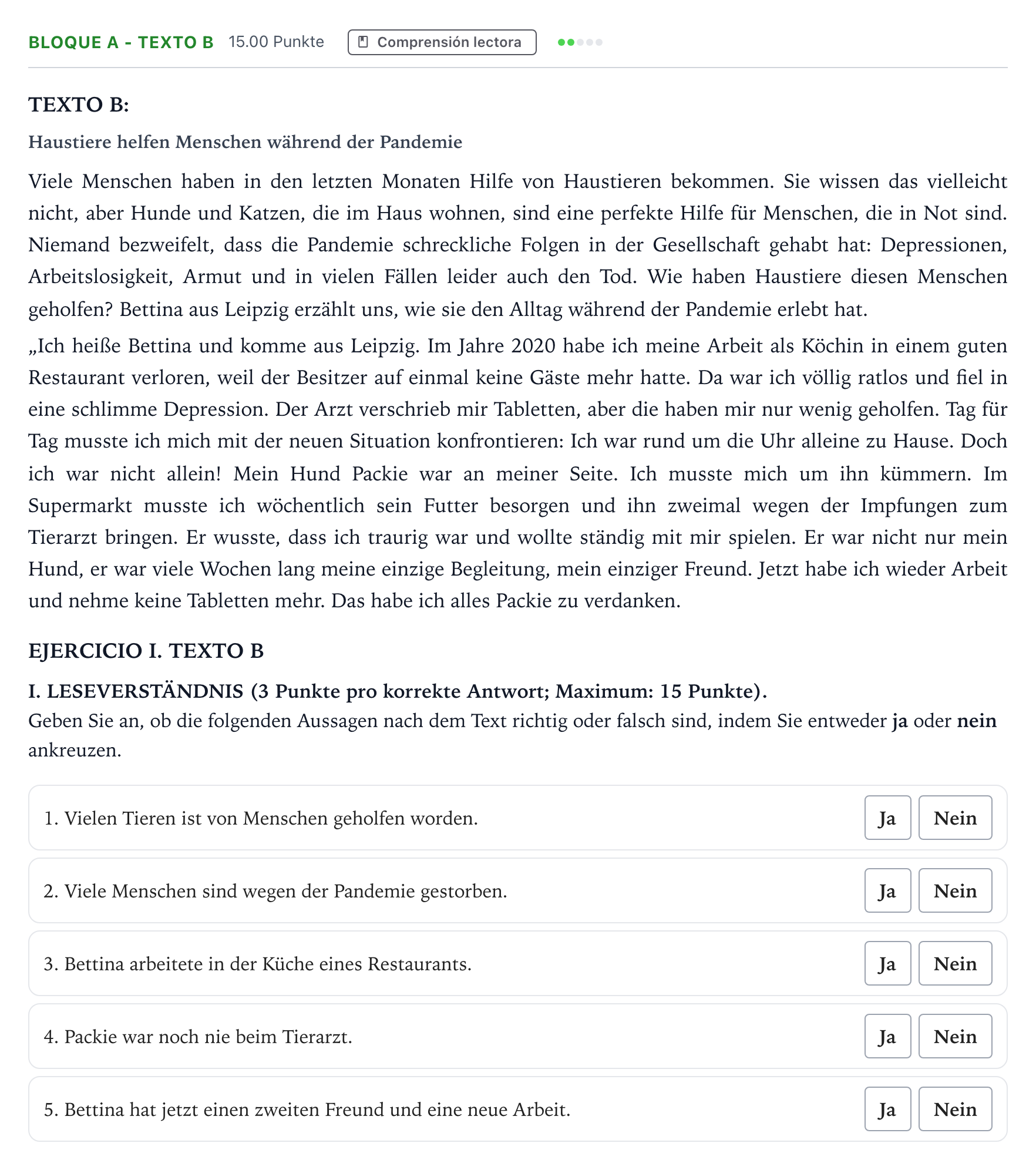 Enunciado: Bloque A - Texto B · Alemán PAU Andalucía Extraordinaria Titular (Acceso) 2021