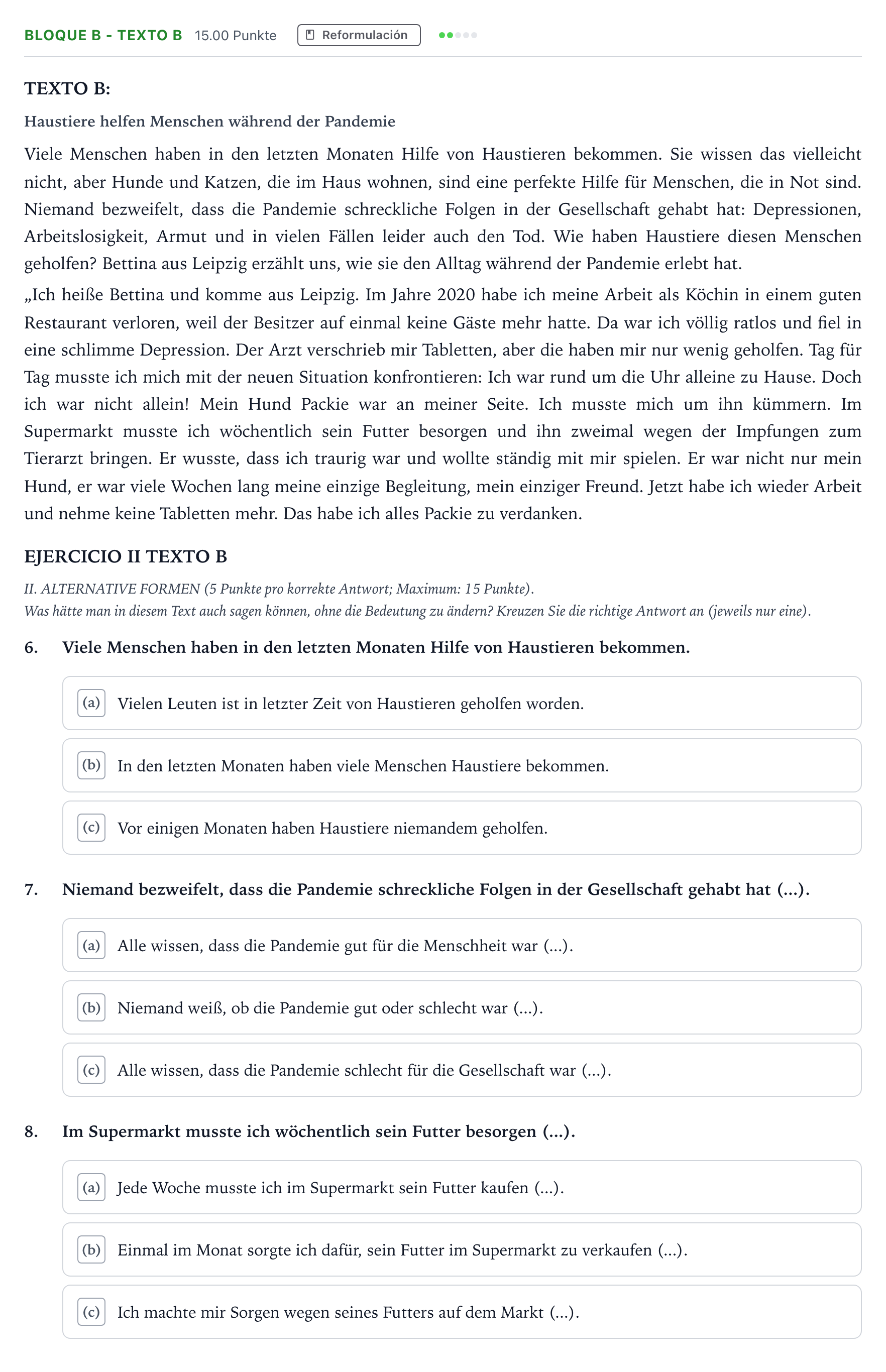 Enunciado: Bloque B - Texto B · Alemán PAU Andalucía Extraordinaria Titular (Acceso) 2021