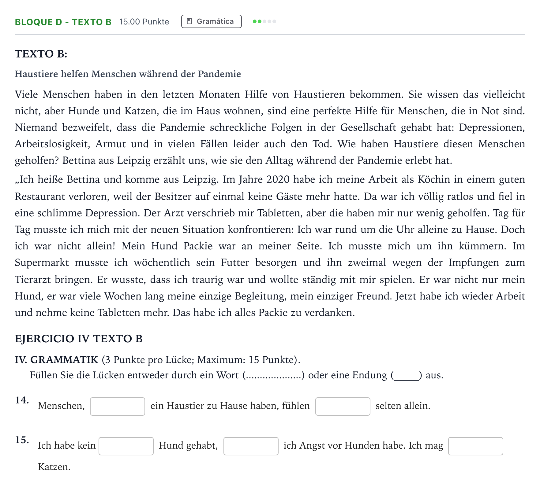 Enunciado: Bloque D - Texto B · Alemán PAU Andalucía Extraordinaria Titular (Acceso) 2021