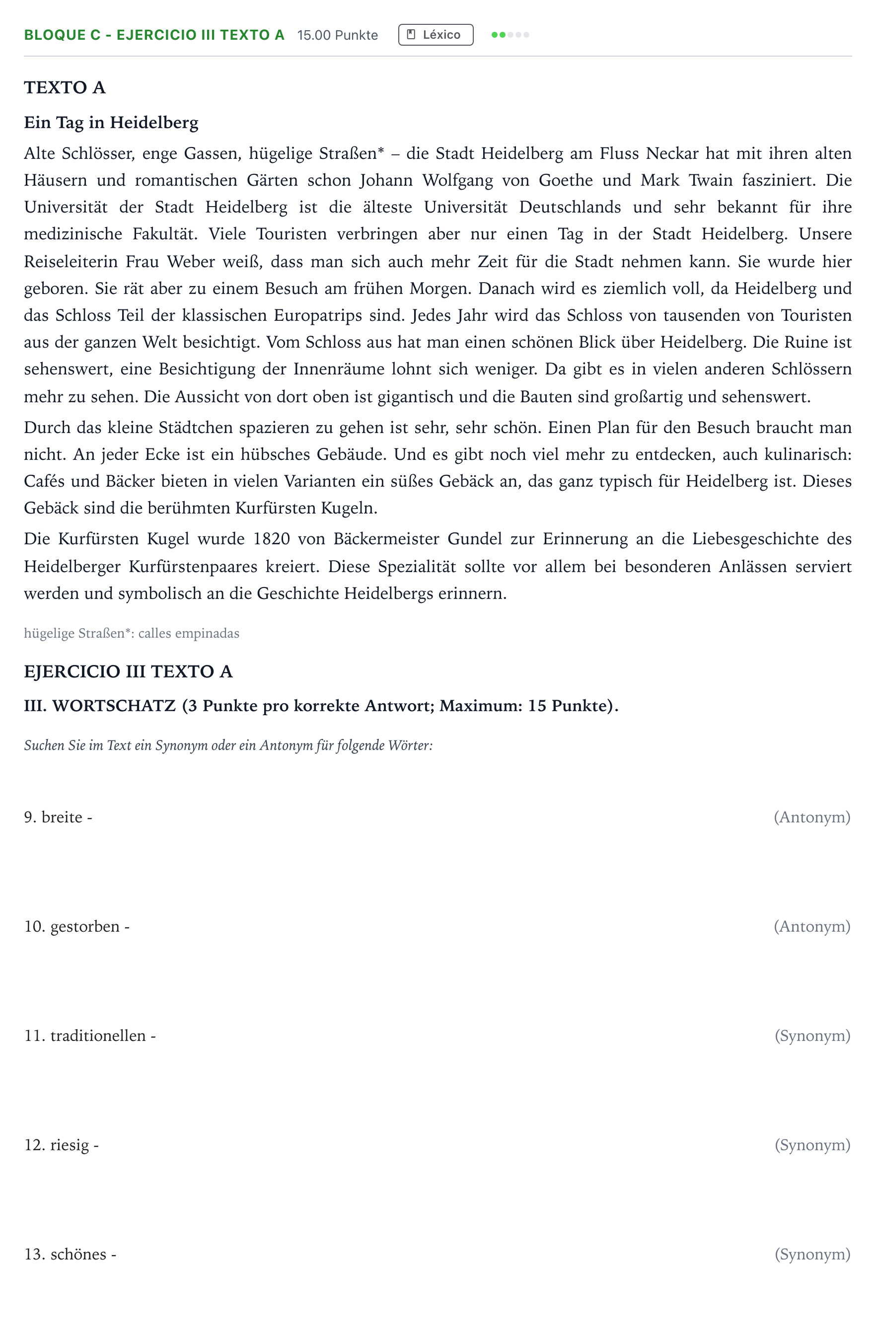 Enunciado: Bloque C - Ejercicio III Texto A · Alemán PAU Andalucía Extraordinaria Titular (Admisión) 2021