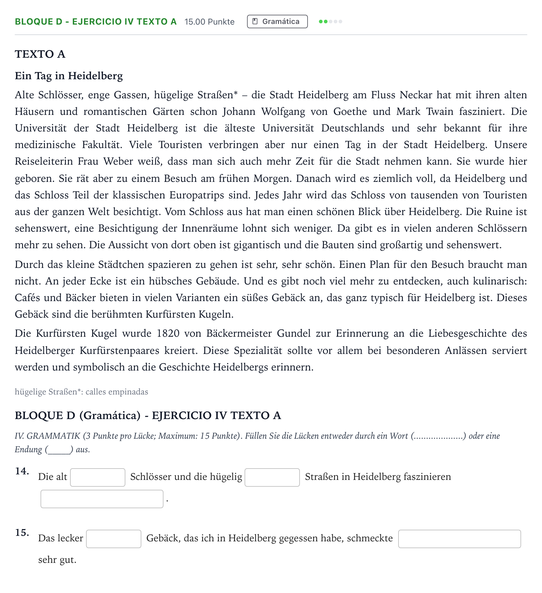 Enunciado: Bloque D - Ejercicio IV Texto A · Alemán PAU Andalucía Extraordinaria Titular (Admisión) 2021
