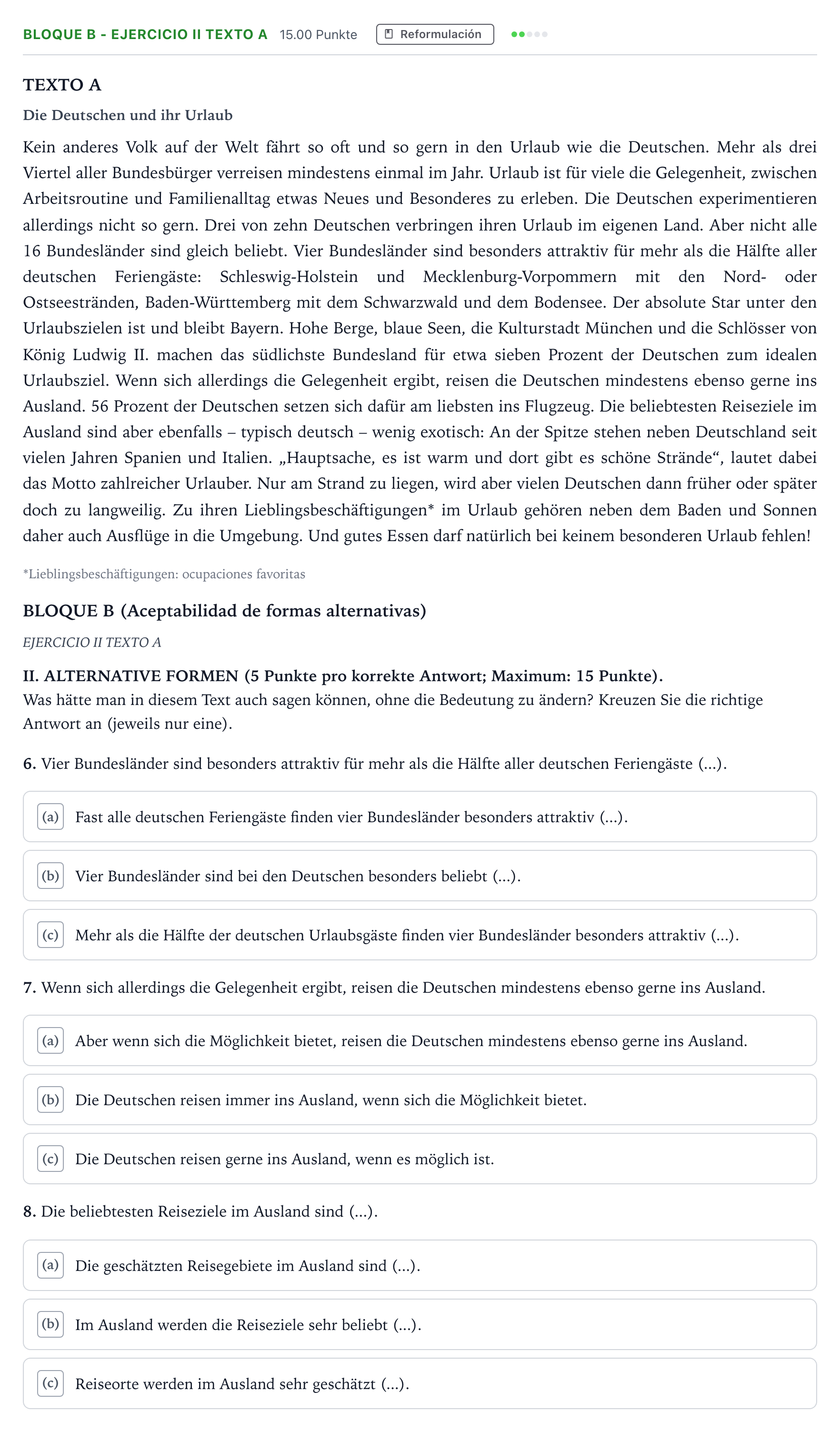 Enunciado: Bloque B - Ejercicio II Texto A · Alemán PAU Andalucía Ordinaria Titular (Admisión) 2021