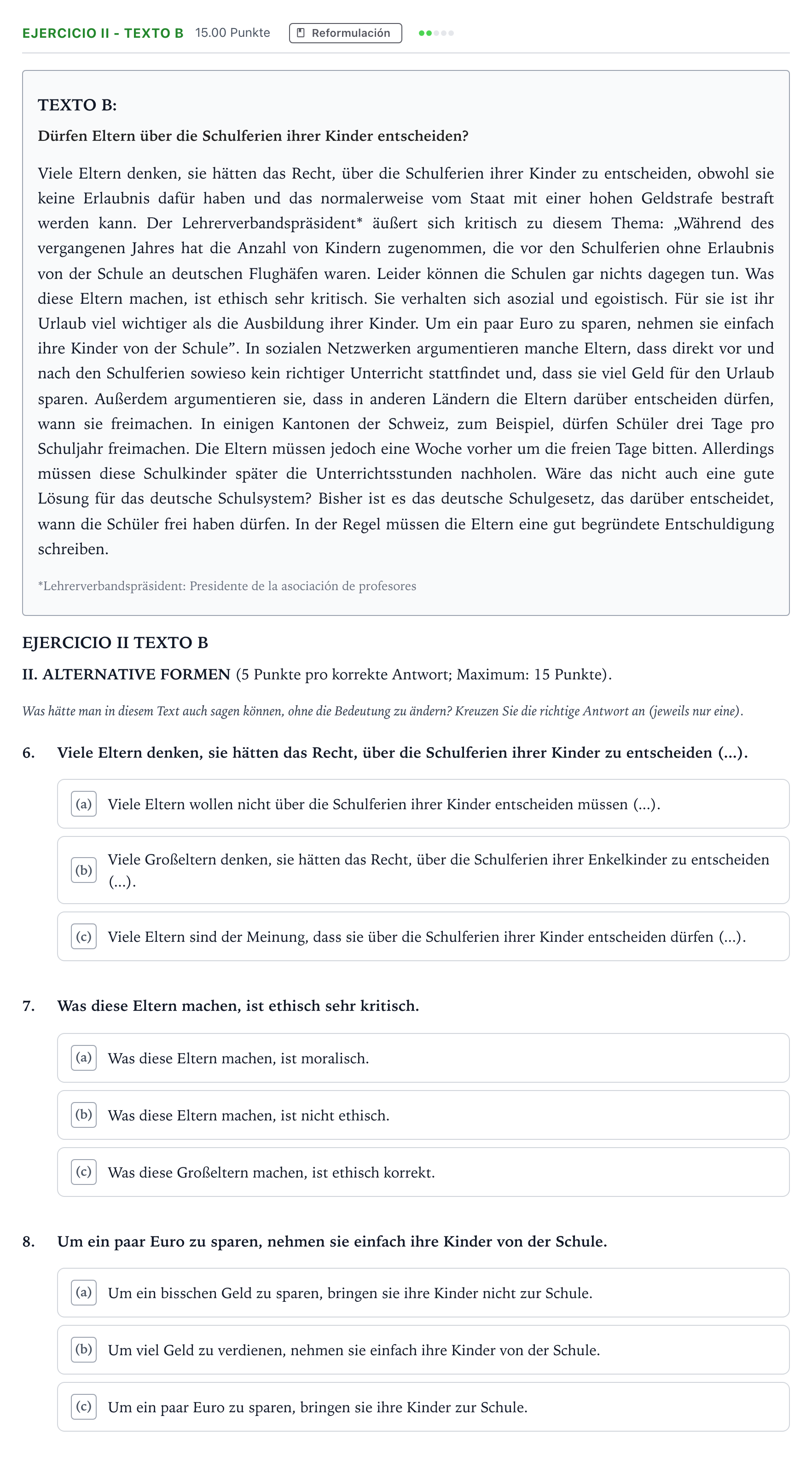 Enunciado: Ejercicio II - Texto B · Alemán PAU Andalucía Ordinaria Titular (Acceso) 2021