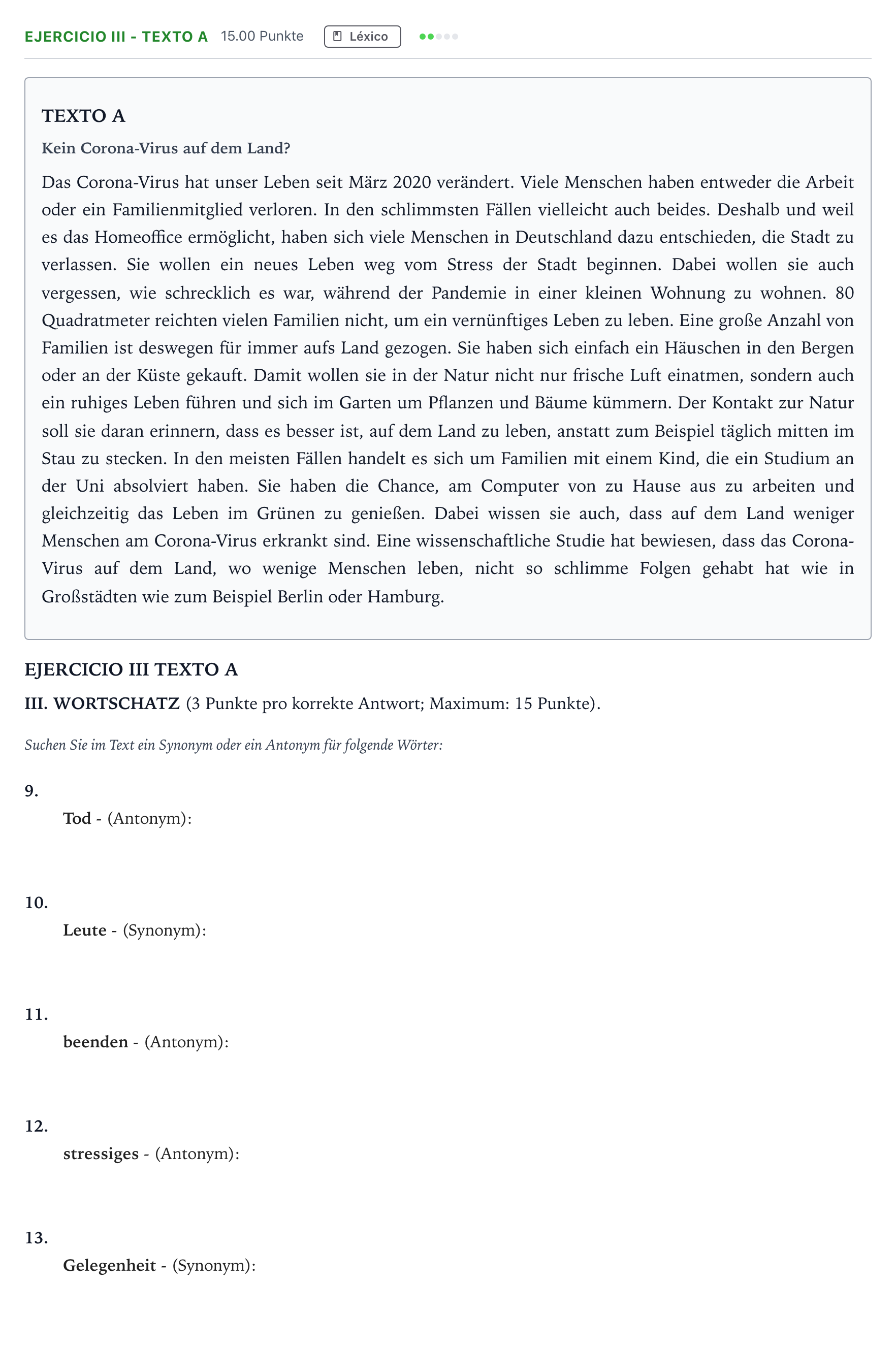 Enunciado: Ejercicio III - Texto A · Alemán PAU Andalucía Ordinaria Titular (Acceso) 2021
