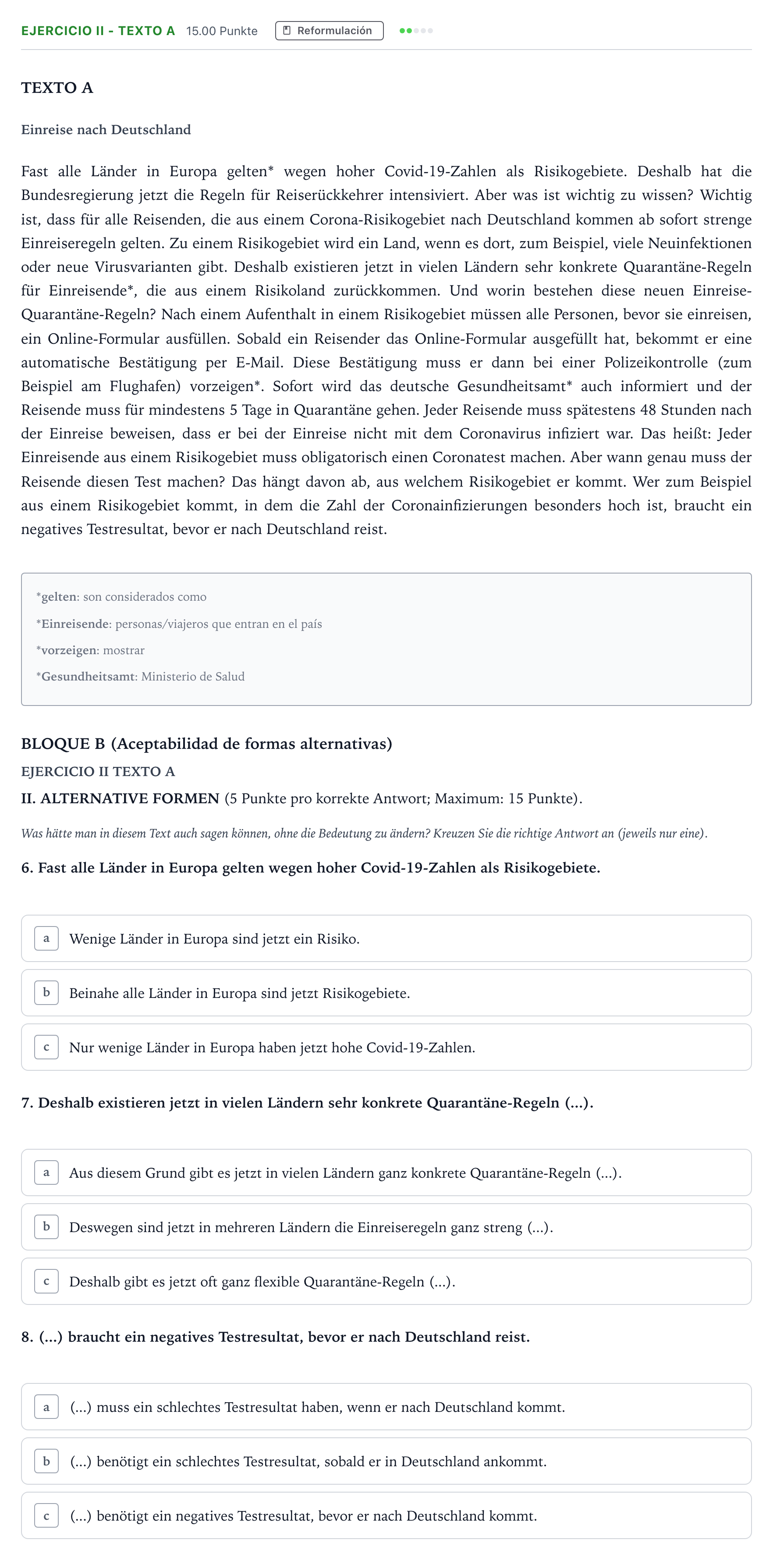 Enunciado: Ejercicio II - Texto A · Alemán PAU Andalucía Extraordinaria Reserva 2021