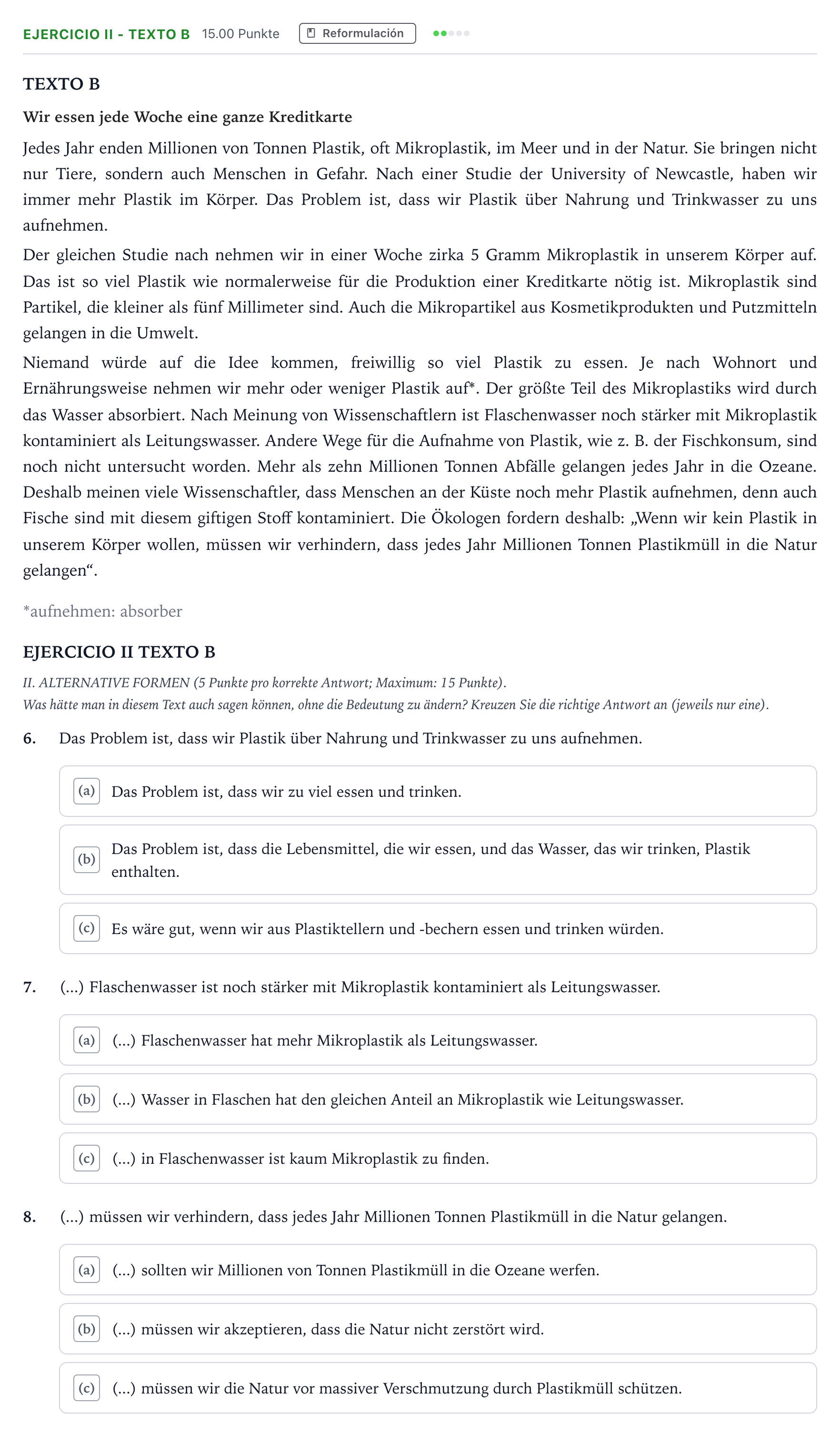 Enunciado: Ejercicio II - Texto B · Alemán PAU Andalucía Extraordinaria Reserva 2021
