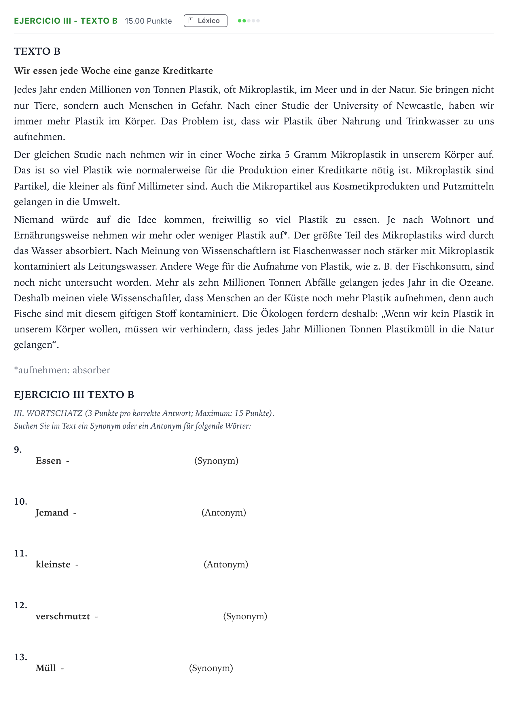 Enunciado: Ejercicio III - Texto B · Alemán PAU Andalucía Extraordinaria Reserva 2021