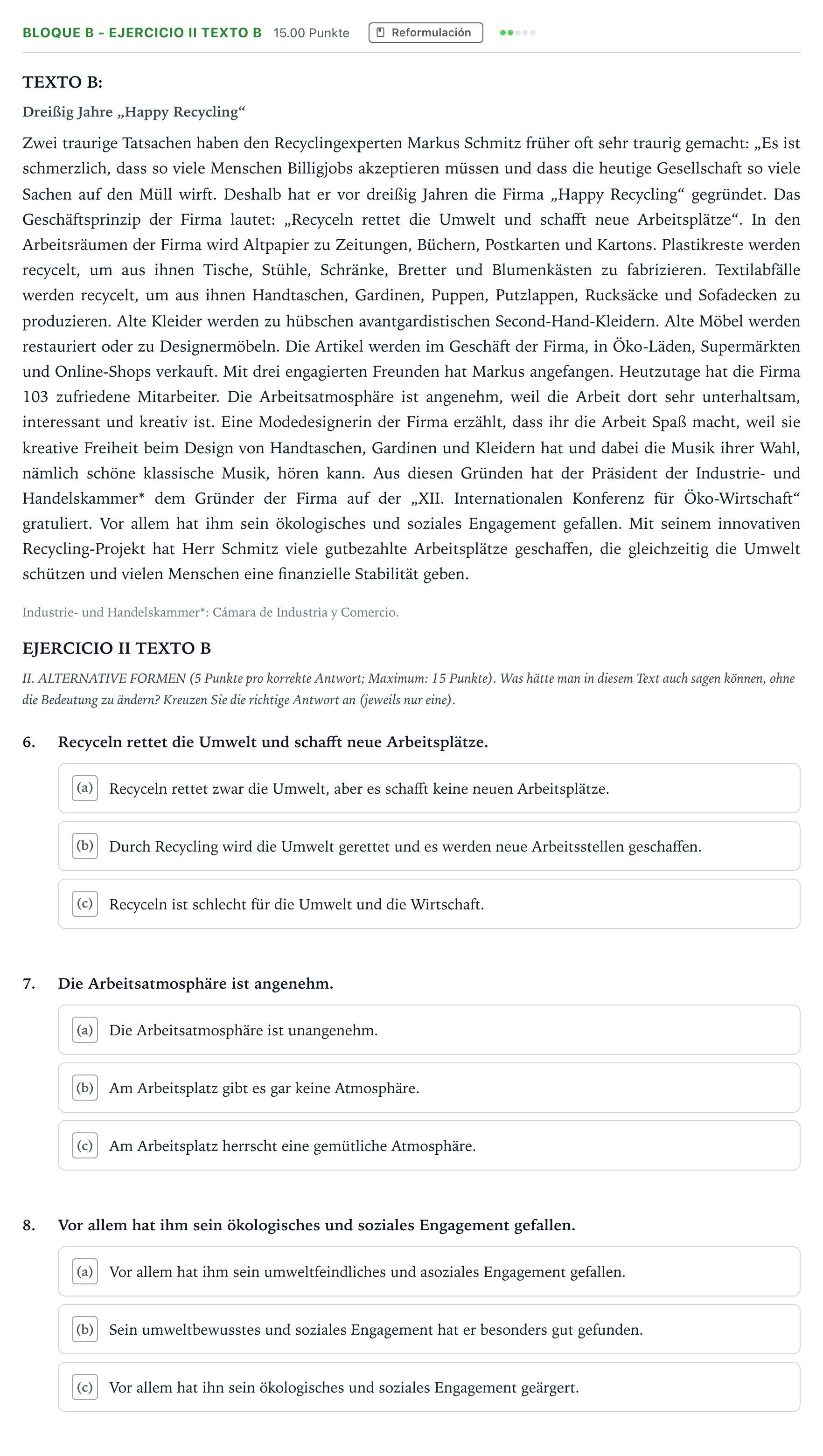 Enunciado: Bloque B - Ejercicio II Texto B · Alemán PAU Andalucía Ordinaria Suplente 2021