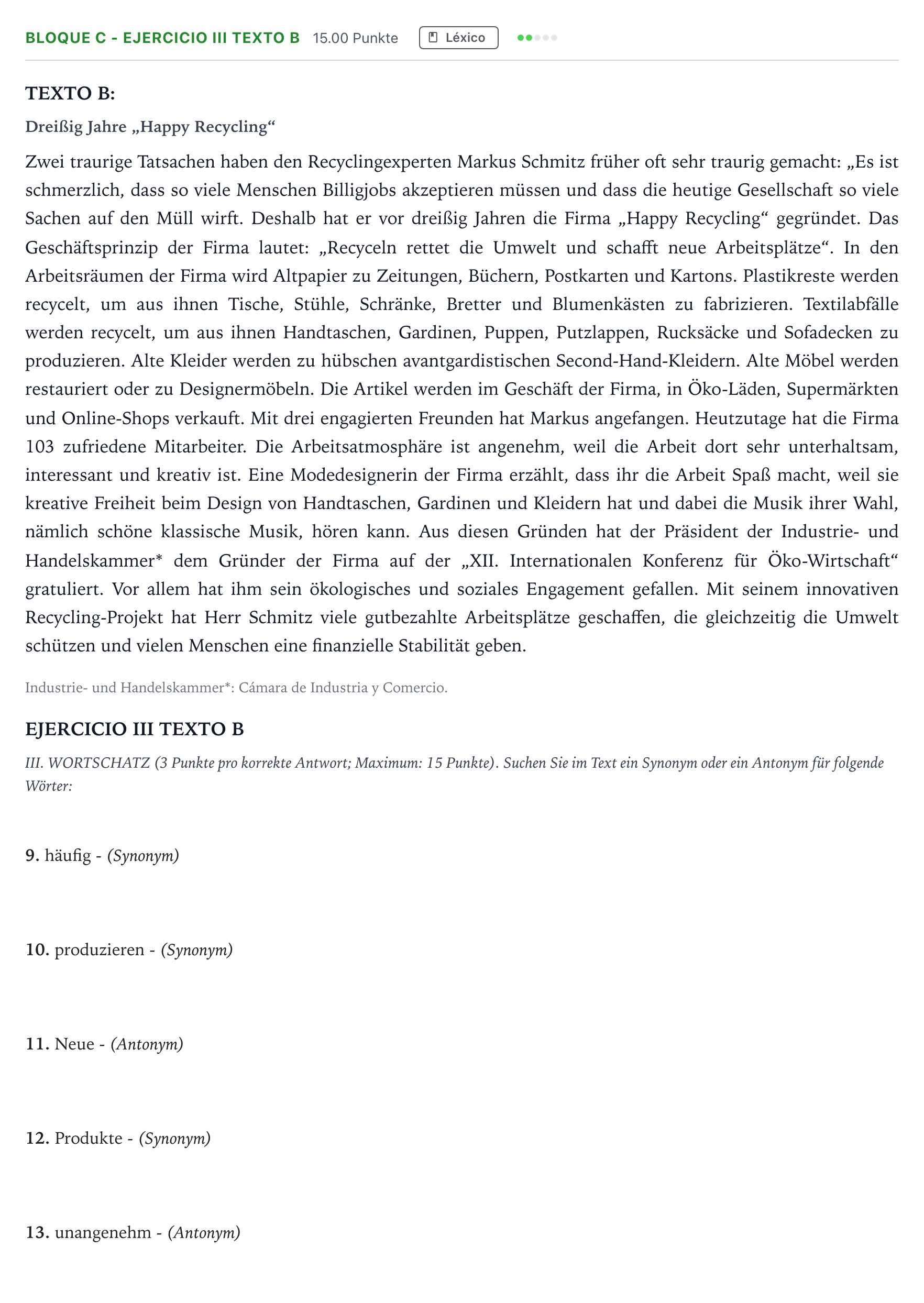 Enunciado: Bloque C - Ejercicio III Texto B · Alemán PAU Andalucía Ordinaria Suplente 2021