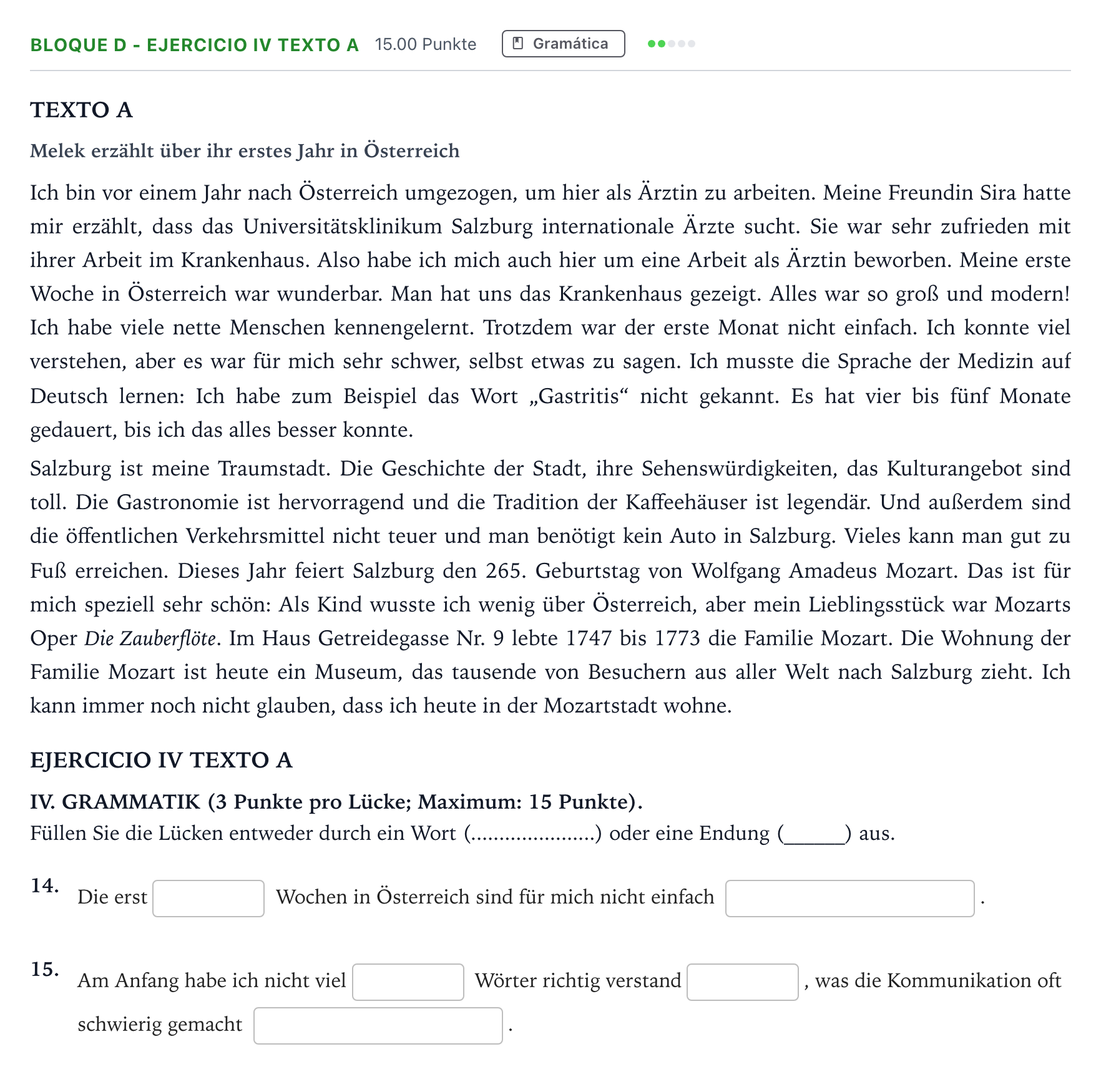 Enunciado: Bloque D - Ejercicio IV Texto A · Alemán PAU Andalucía Ordinaria Suplente 2021