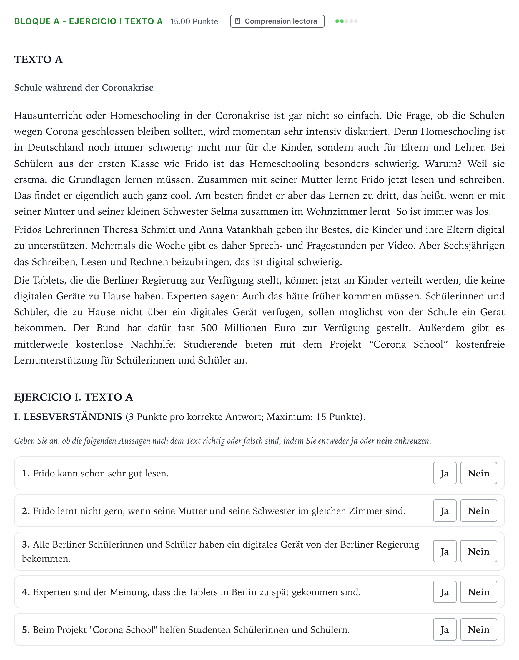 Enunciado: Bloque A - Ejercicio I Texto A · Alemán PAU Andalucía Ordinaria Reserva 2021