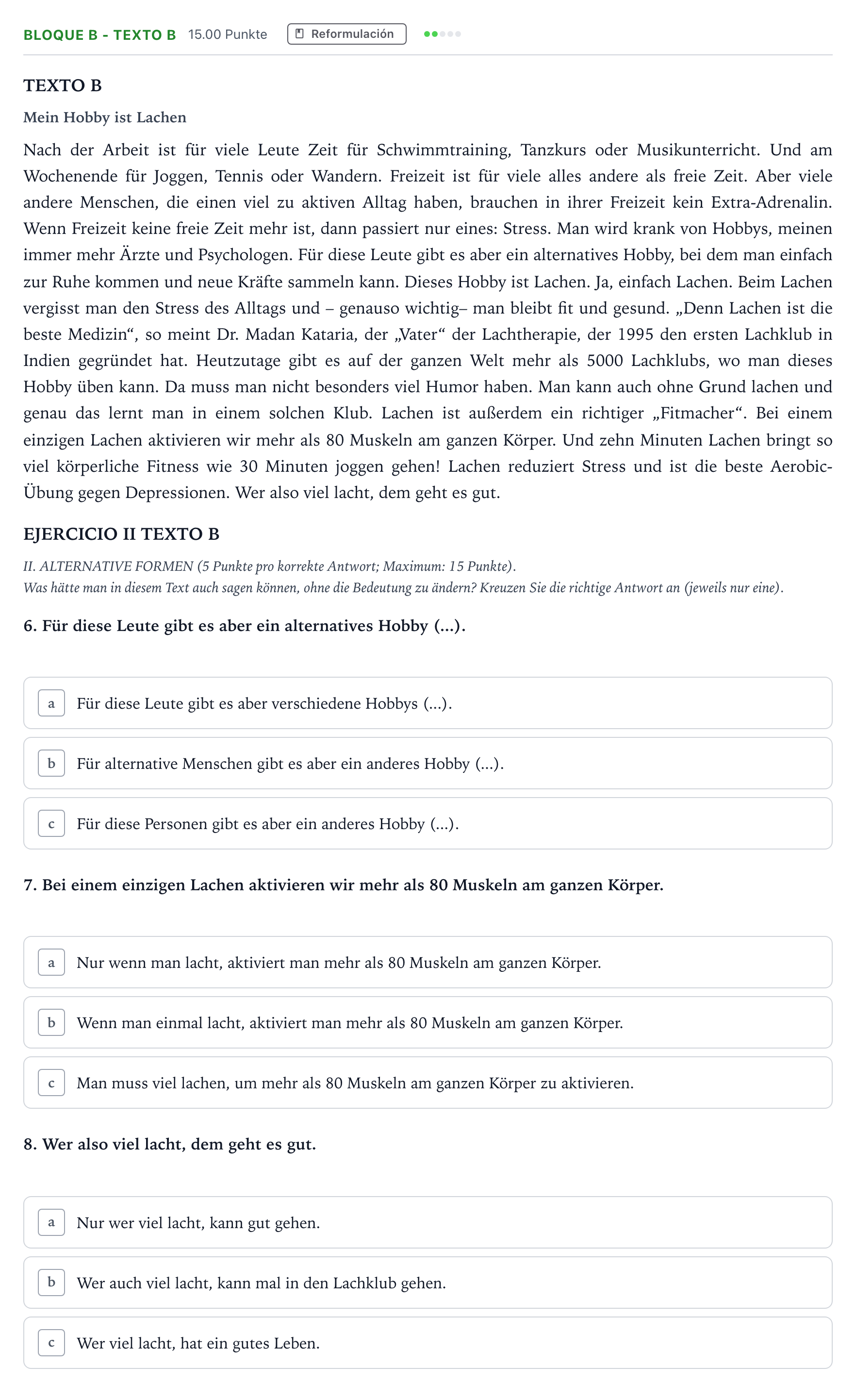 Enunciado: Bloque B - Texto B · Alemán PAU Andalucía Extraordinaria Suplente 2021