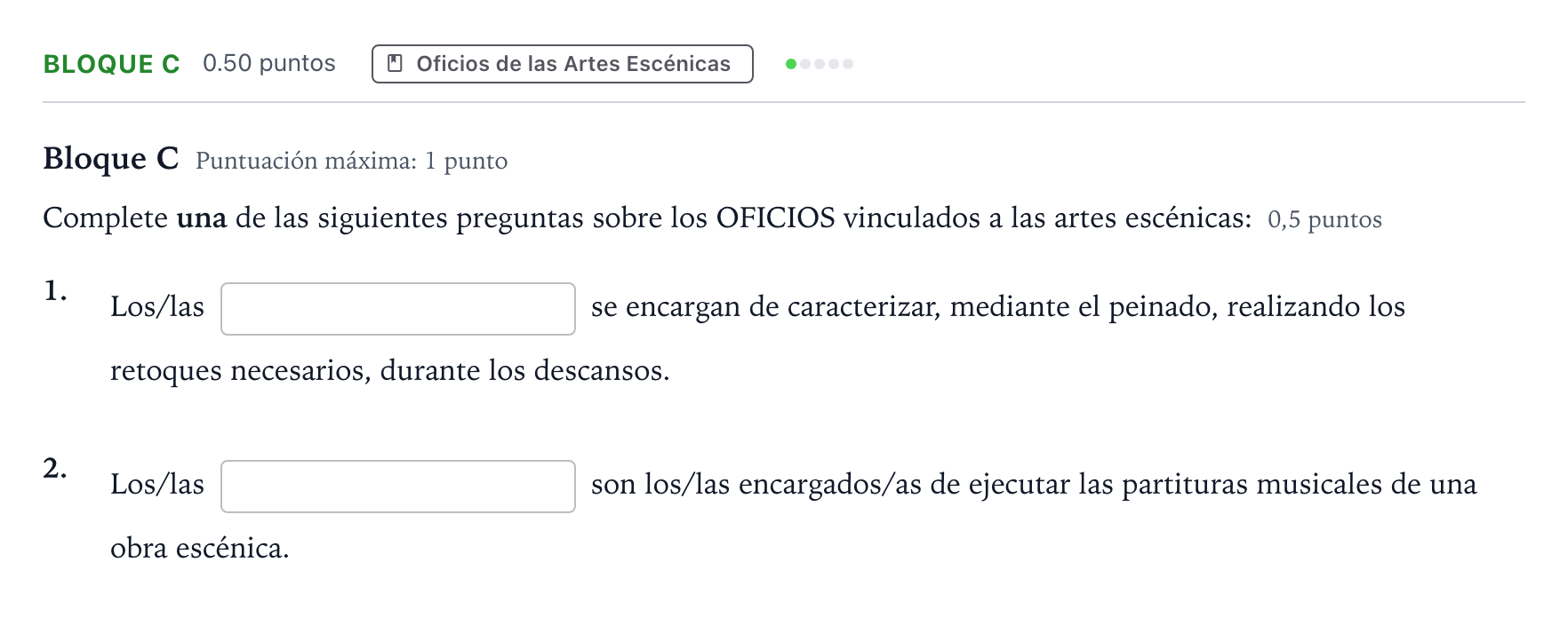 Enunciado: Bloque C - Oficios · Artes Escénicas PAU Andalucía Extraordinaria Titular 2021