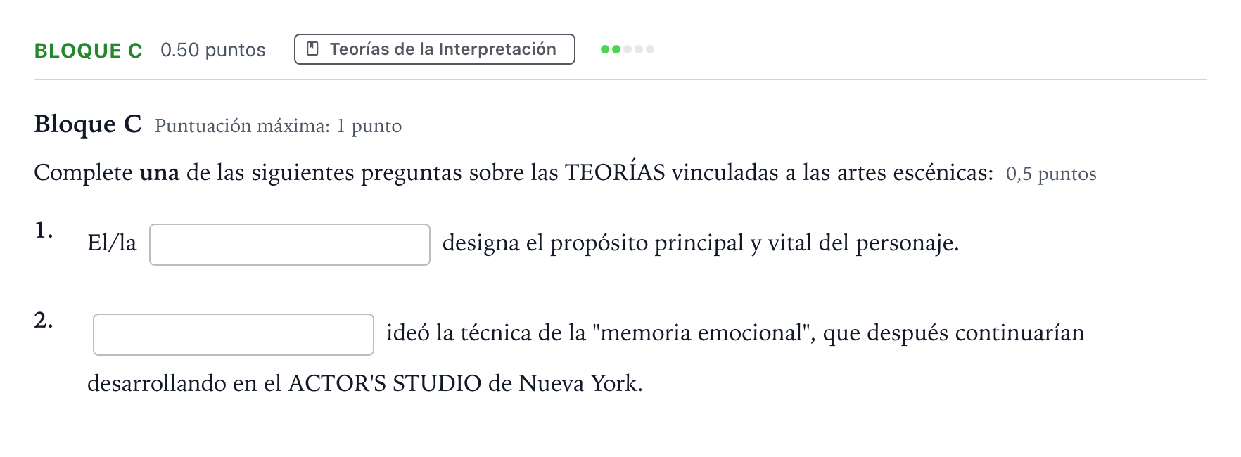 Enunciado: Bloque C - Teorías · Artes Escénicas PAU Andalucía Extraordinaria Titular 2021