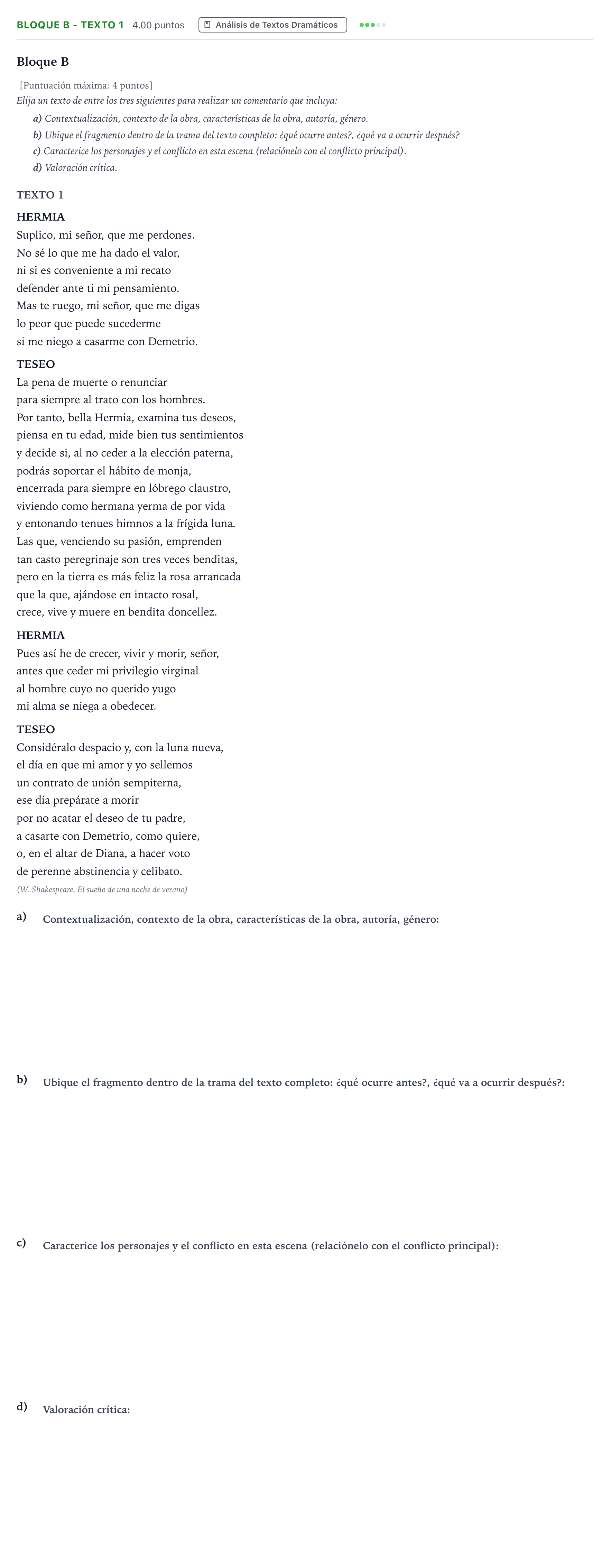 Enunciado: Bloque B - Texto 1 · Artes Escénicas PAU Andalucía Ordinaria Reserva 2021
