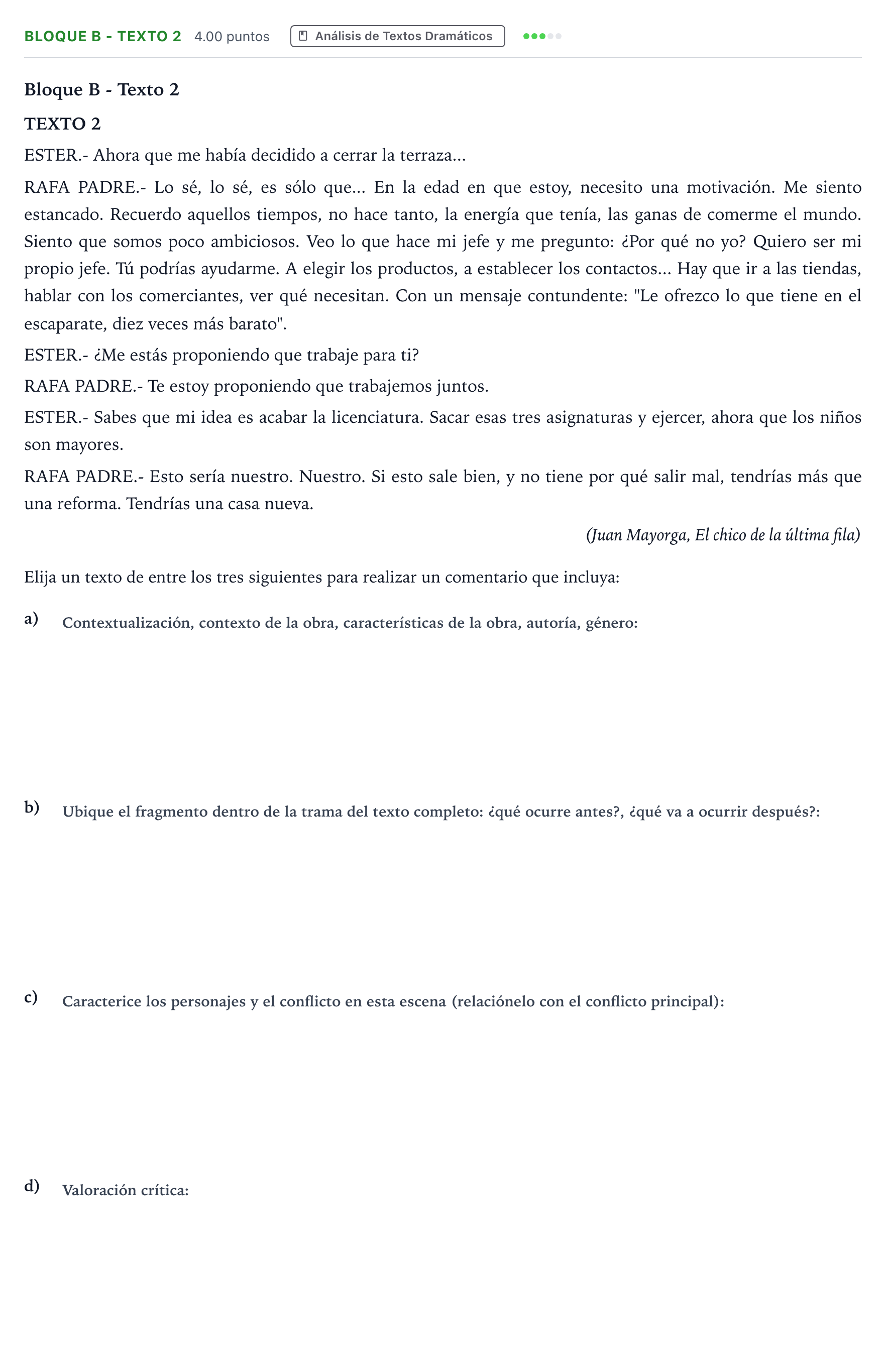 Enunciado: Bloque B - Texto 2 · Artes Escénicas PAU Andalucía Ordinaria Reserva 2021